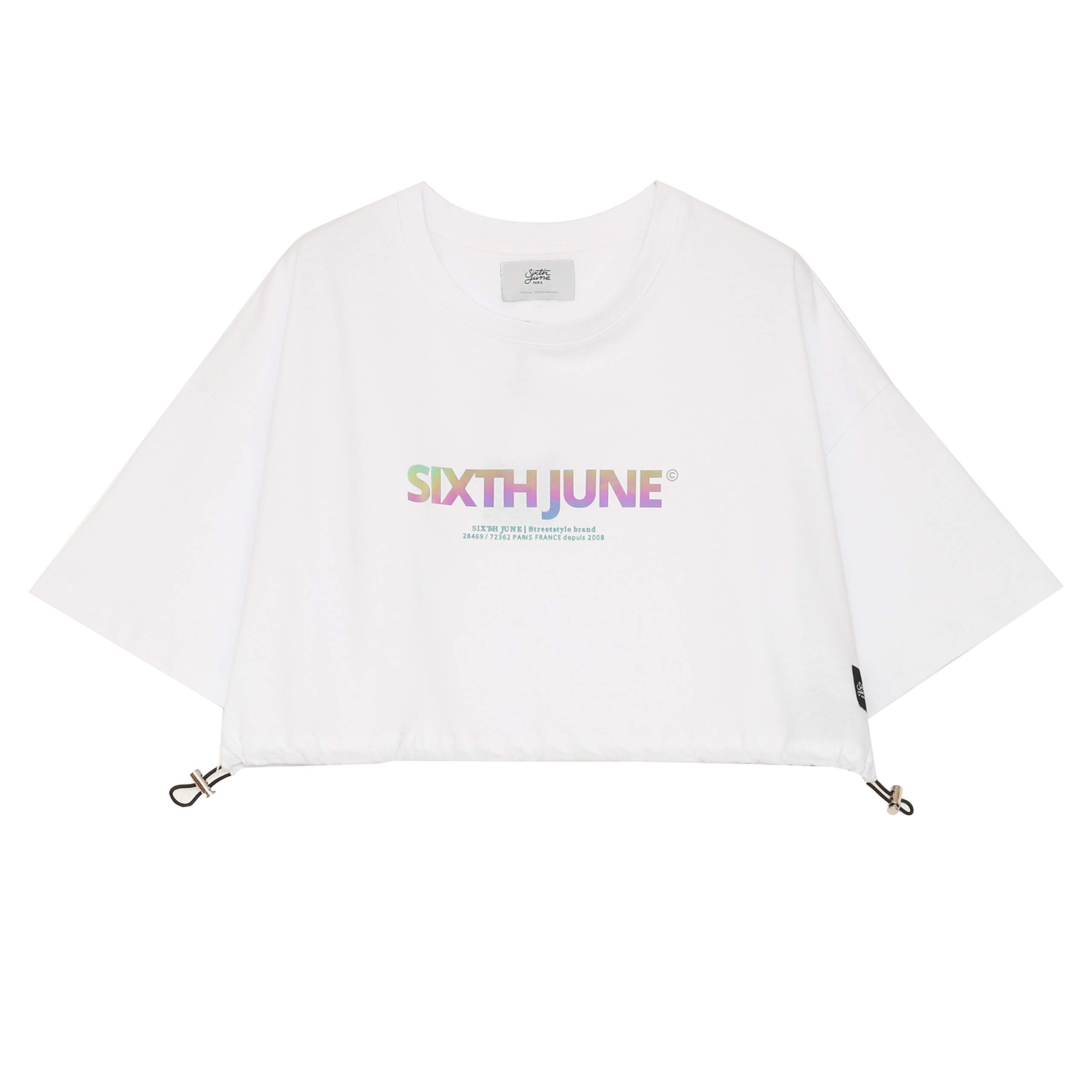 Sixth June Women's Elastic Crop Top with Iridescent Crop Top Not Applicable, Blanc, Large