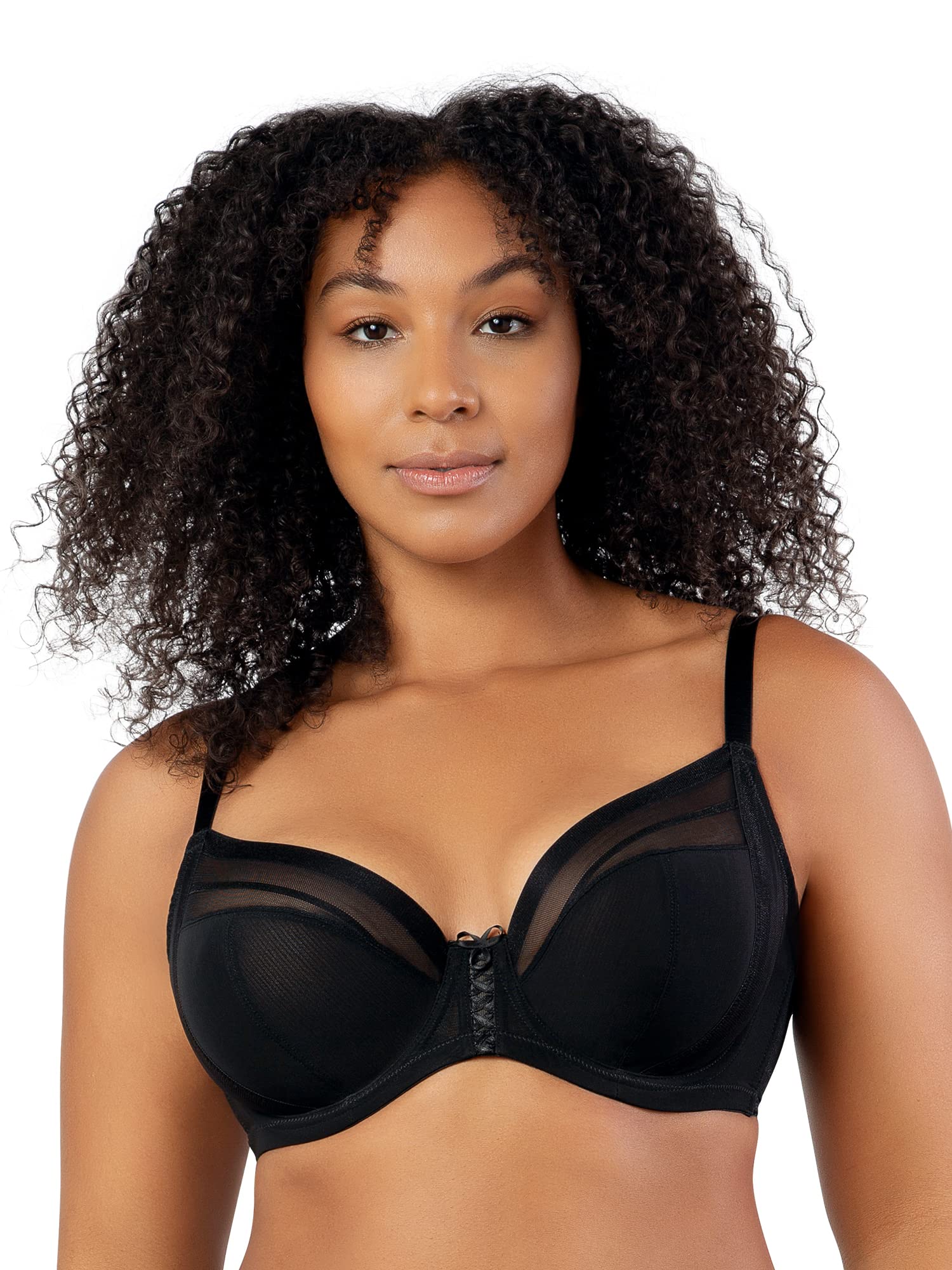 Parfait Shea P6062 Women's Full Bust Mesh Plunge Unlined Wired Bra-Black-32D