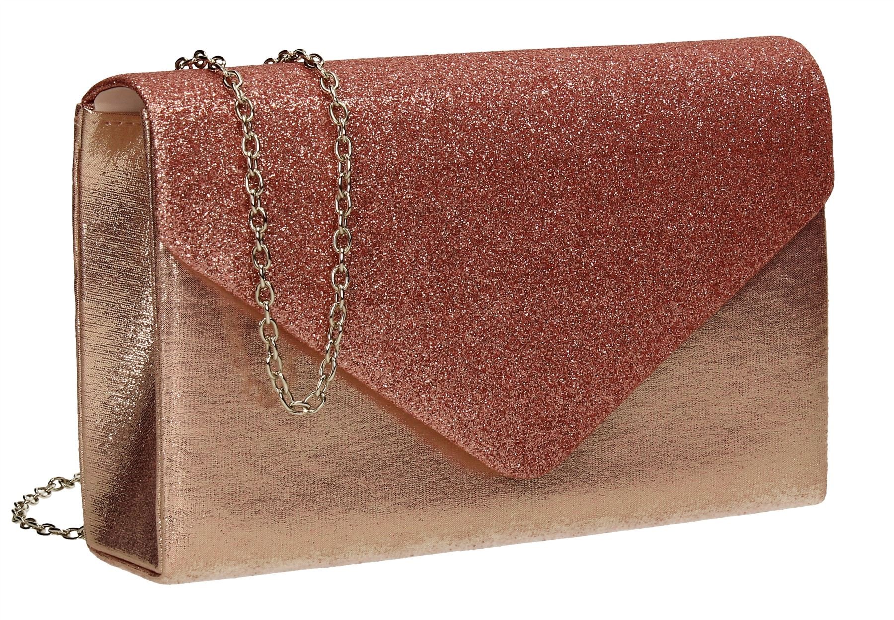 Swanky Swans Women's Kelly Glitter Envelope Clutch Bag Party Prom Bag Clutch Pink (Pink) ,5x12.5x22 cm (W x H x L)