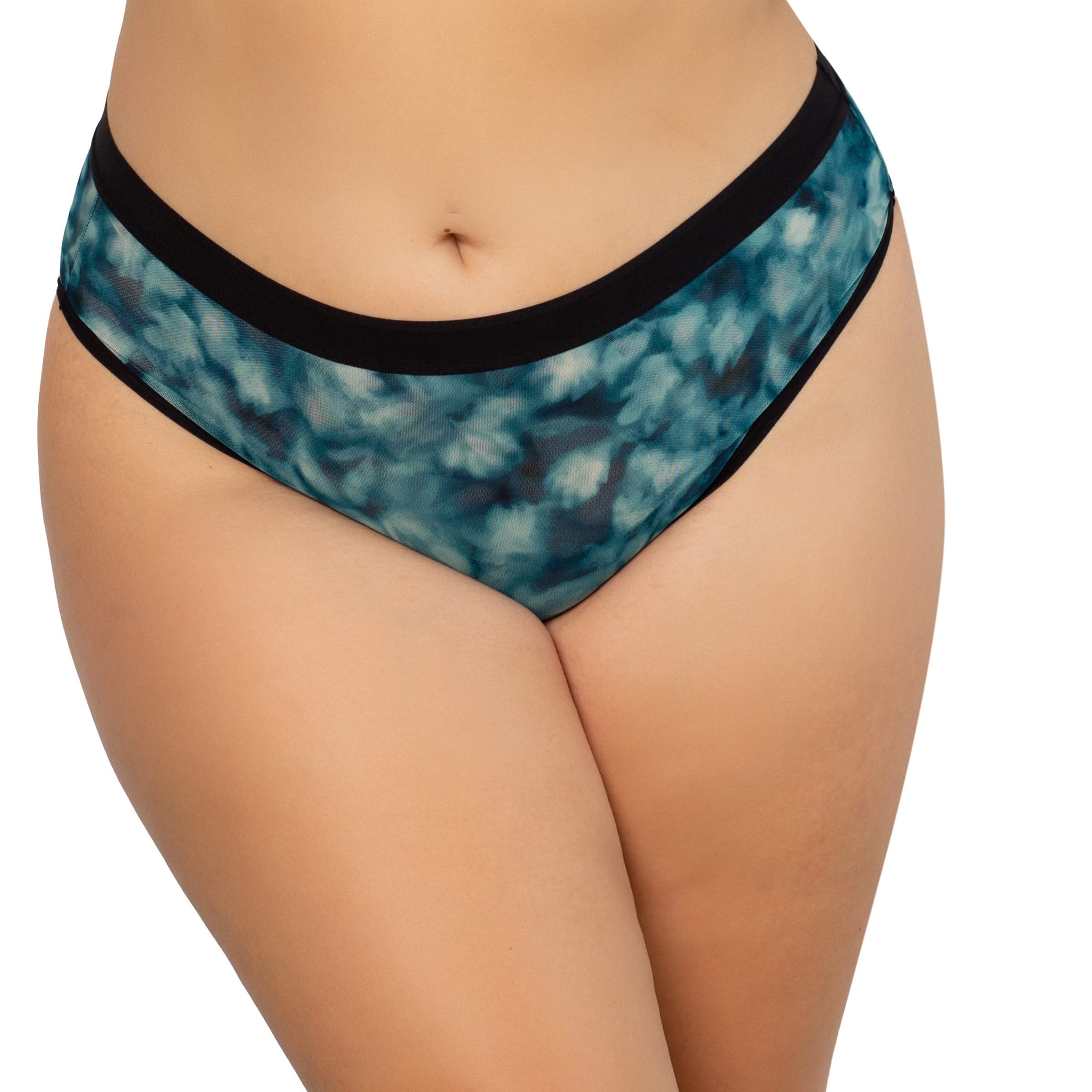 Curvy Couture Women's No Show Sheer Mesh High Cut Brief-Panty, Floral Wash, XXL