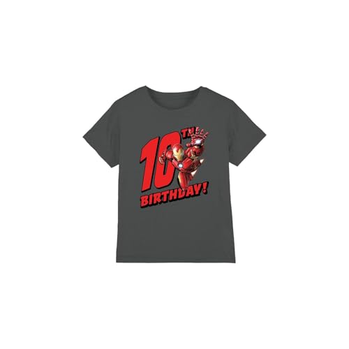 Iron Man Boys Birthday 10 Unisex Kids T-Shirt, Charcoal, 12-13 Years UK