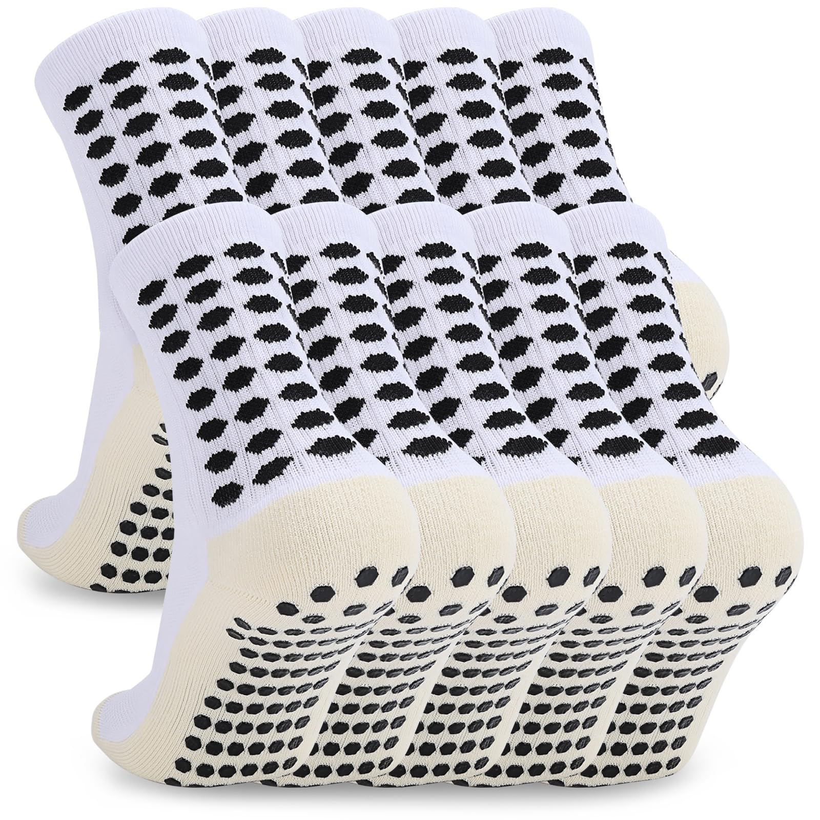 Ultrafun 5 Pairs Soccer Socks with Grip Pads Non Slip Football Basketball Sports Socks for Men Women (5Pairs-White)