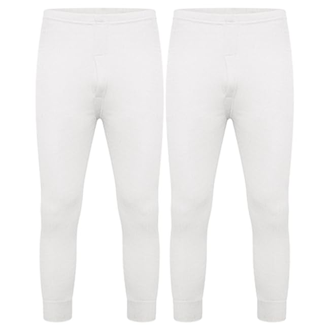DOLCE ENVY Men's Thermal 2 Pack Long John Bottom Trouser Warm Base Layer for Winter Suitable for Daily Use High-Performance Bottom Trouser (Medium, White)