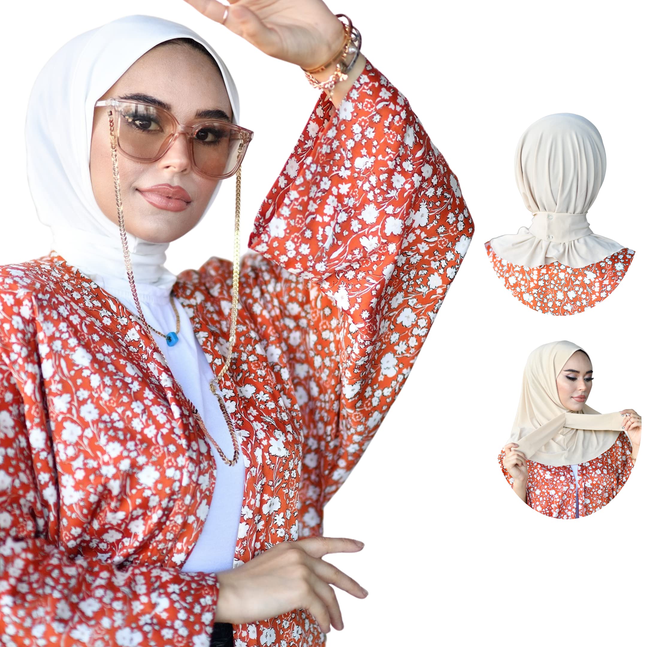 Snap Hijab-Turban for Women - Hair Wrap, Head Wrap, Undercap, Cap, Instant Hijab, White, One Size