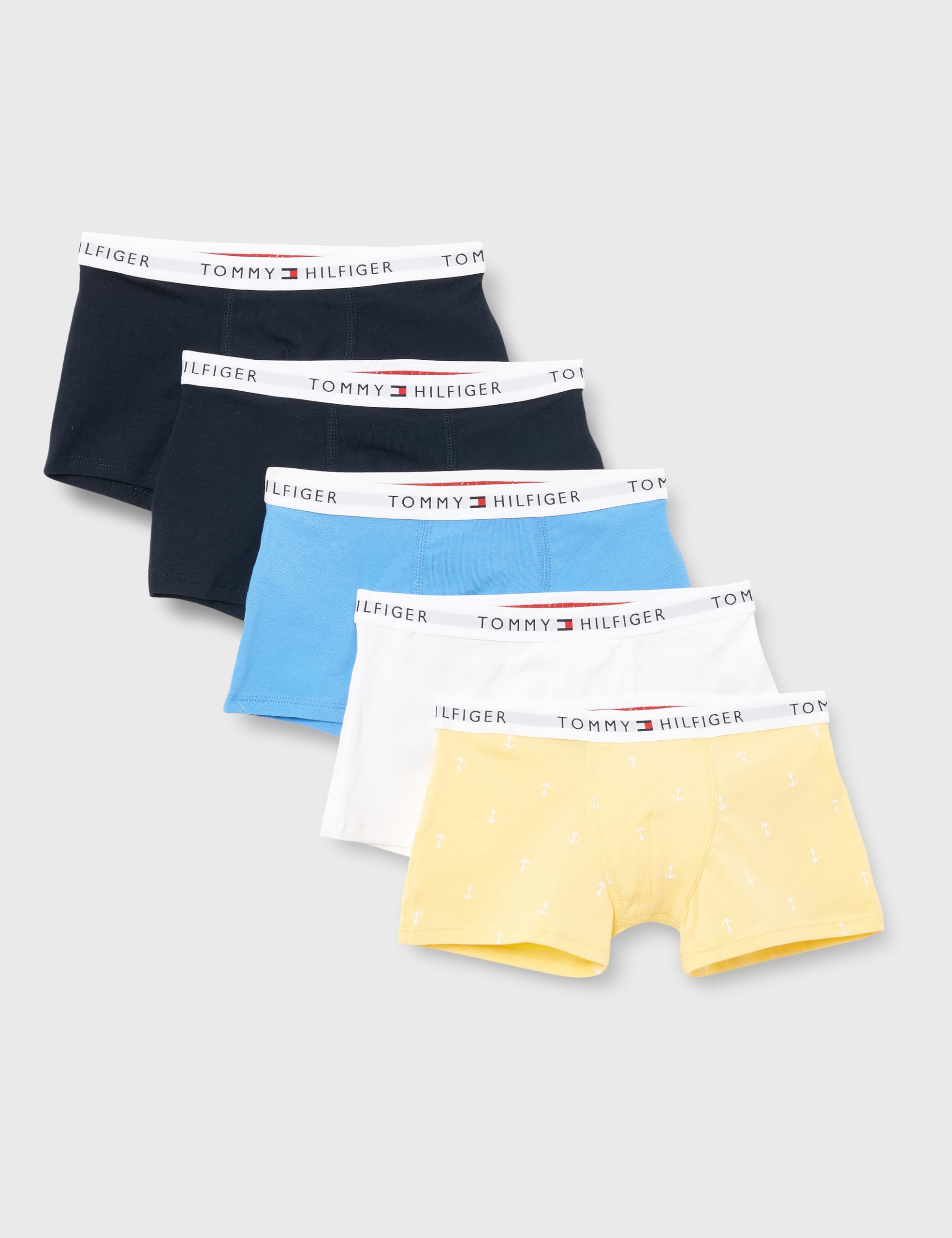 Tommy Hilfiger Boys’ 5 Pack Trunks with Logo Waistband, Multicolor (Des Sky/White/Blue Spell/Citronella), 4-5 Years