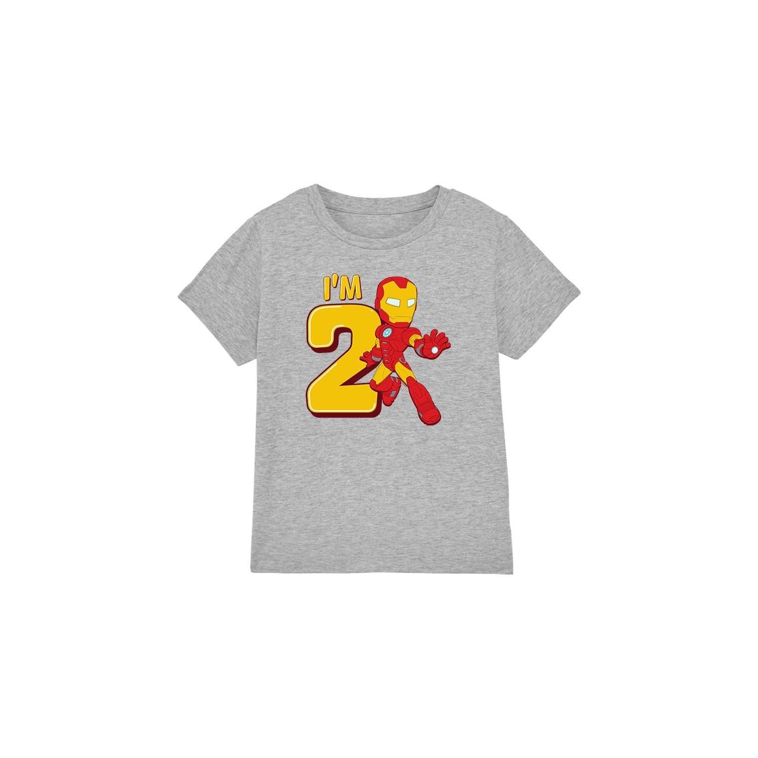 Iron Man Boys Cute Birthday 2 Unisex Kids T-Shirt, Athletic Heather, 12-13 Years UK