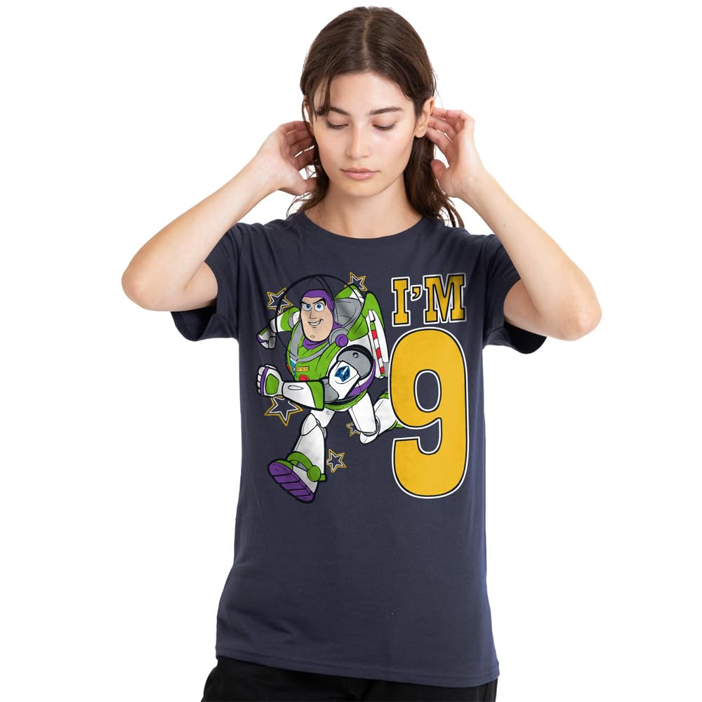 Toy Story Birthday Buzz I'm 9 Ladies T Shirt, Deep Navy, Medium