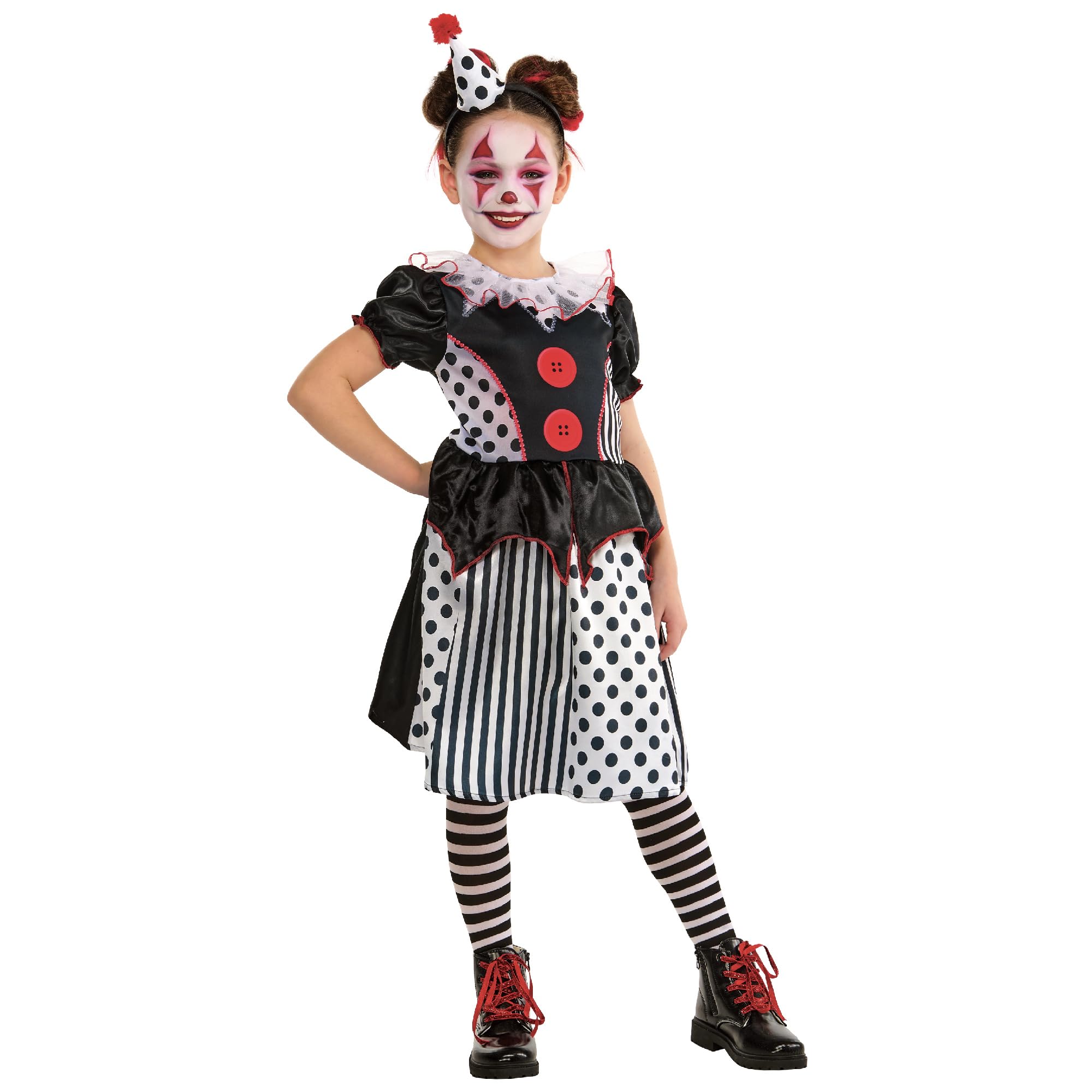 Rubies Official Monochrome Clown Dress, Kids Fancy Dress, Size Age 3-4 Years Halloween