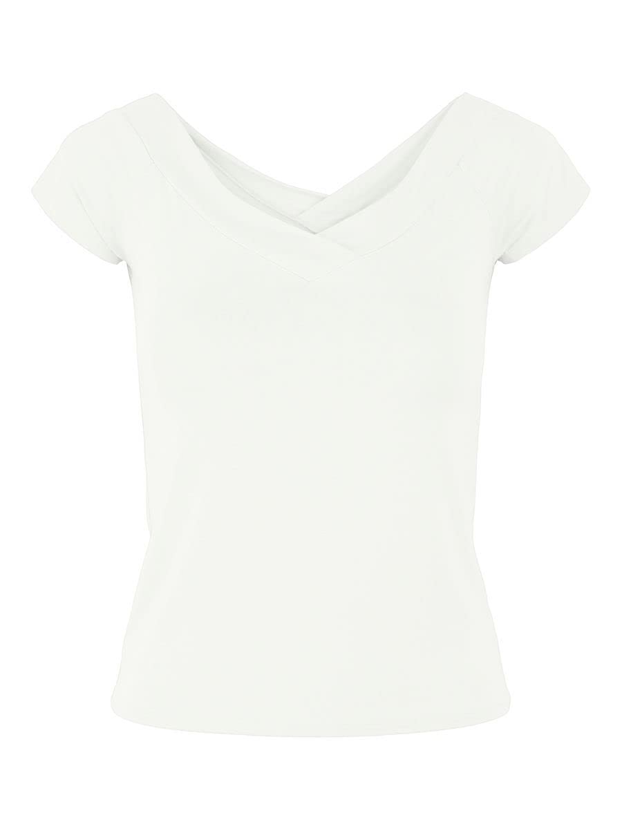 PIECES Women's Pcmaliva Ss Off Shoulder V-Neck Top Noos T-Shirt, Bright White, M