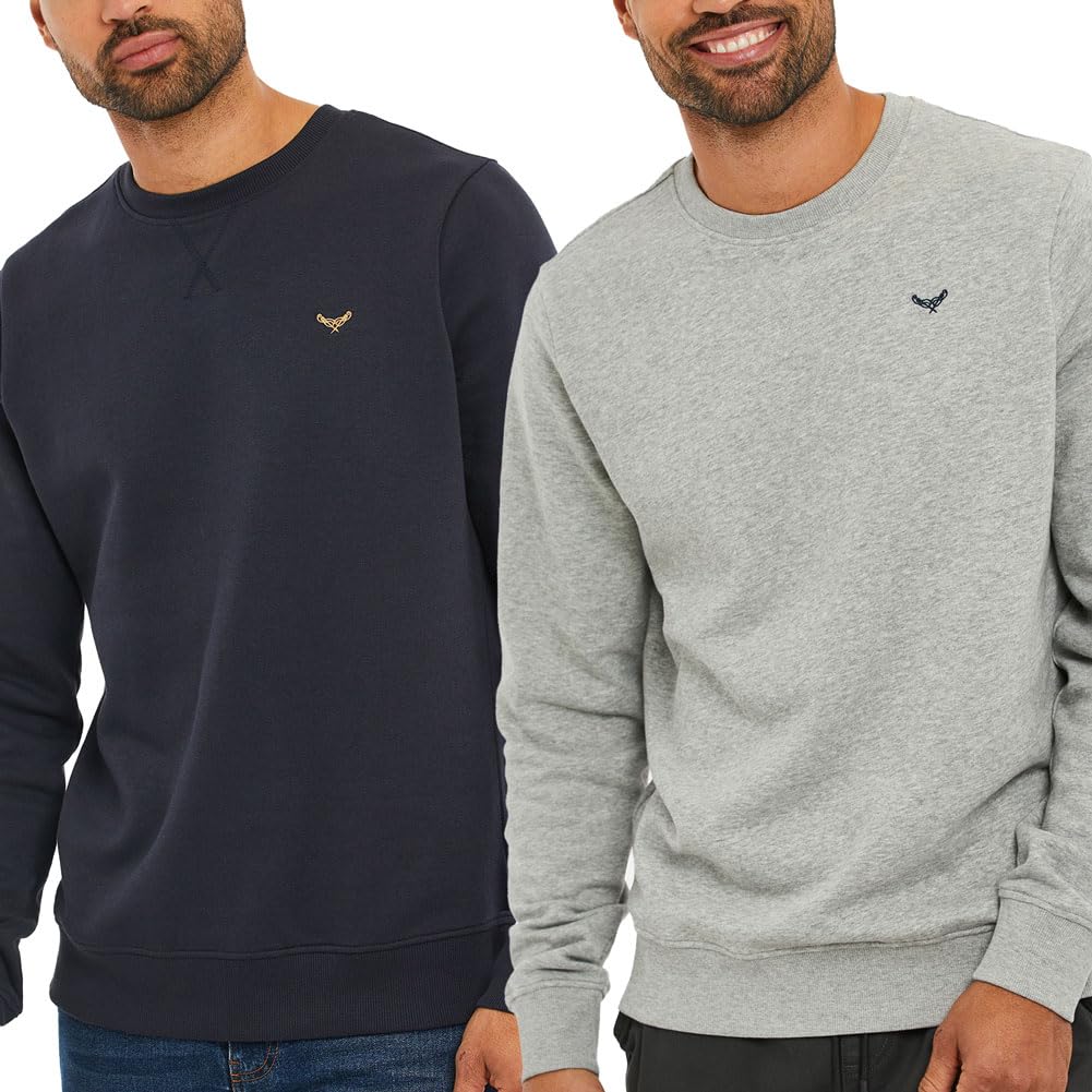 Threadbare 'Satsuma' Mens Crew Neck Sweatshirts, Navy & Grey Marl, S, Pack of 2