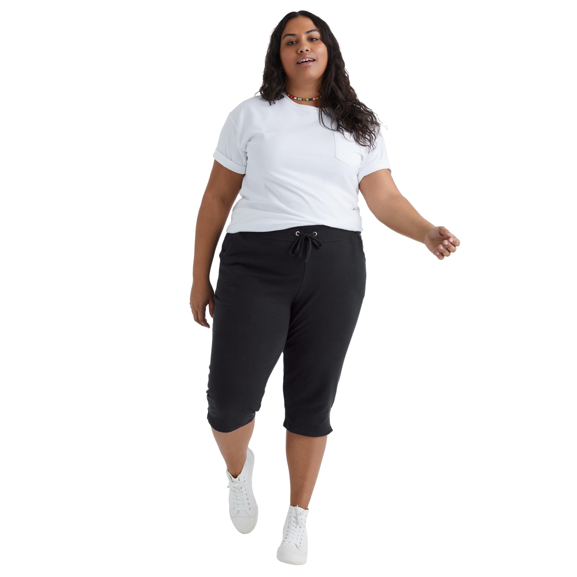 JUST MY SIZE Hanes ComfortBlend Women's French Terry Capri, Black, 4X