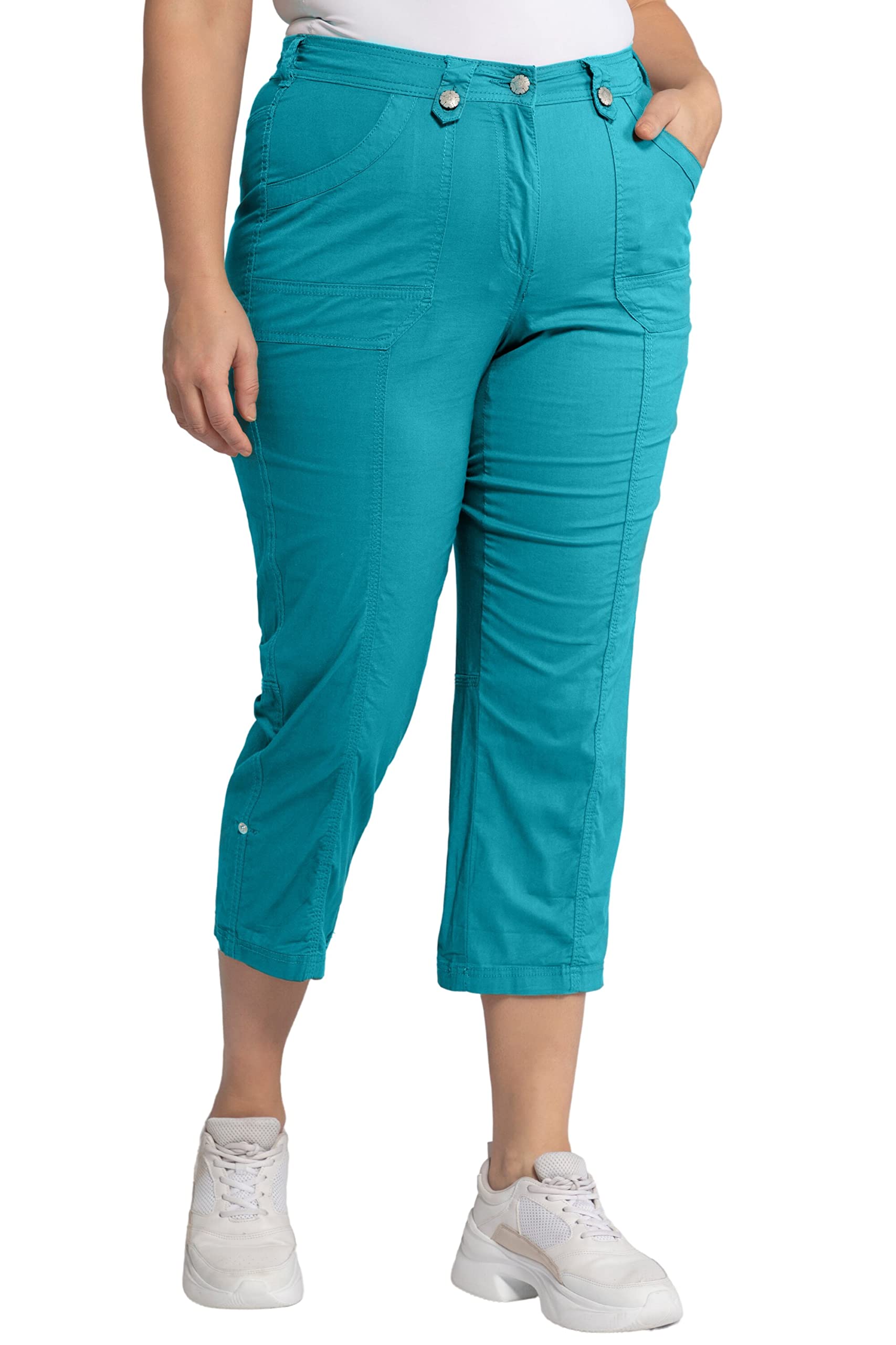 Ulla Popken Women's, Damen, Große Größen, 7/8-Cargohose Pants, hellpetrol, Large Sizes