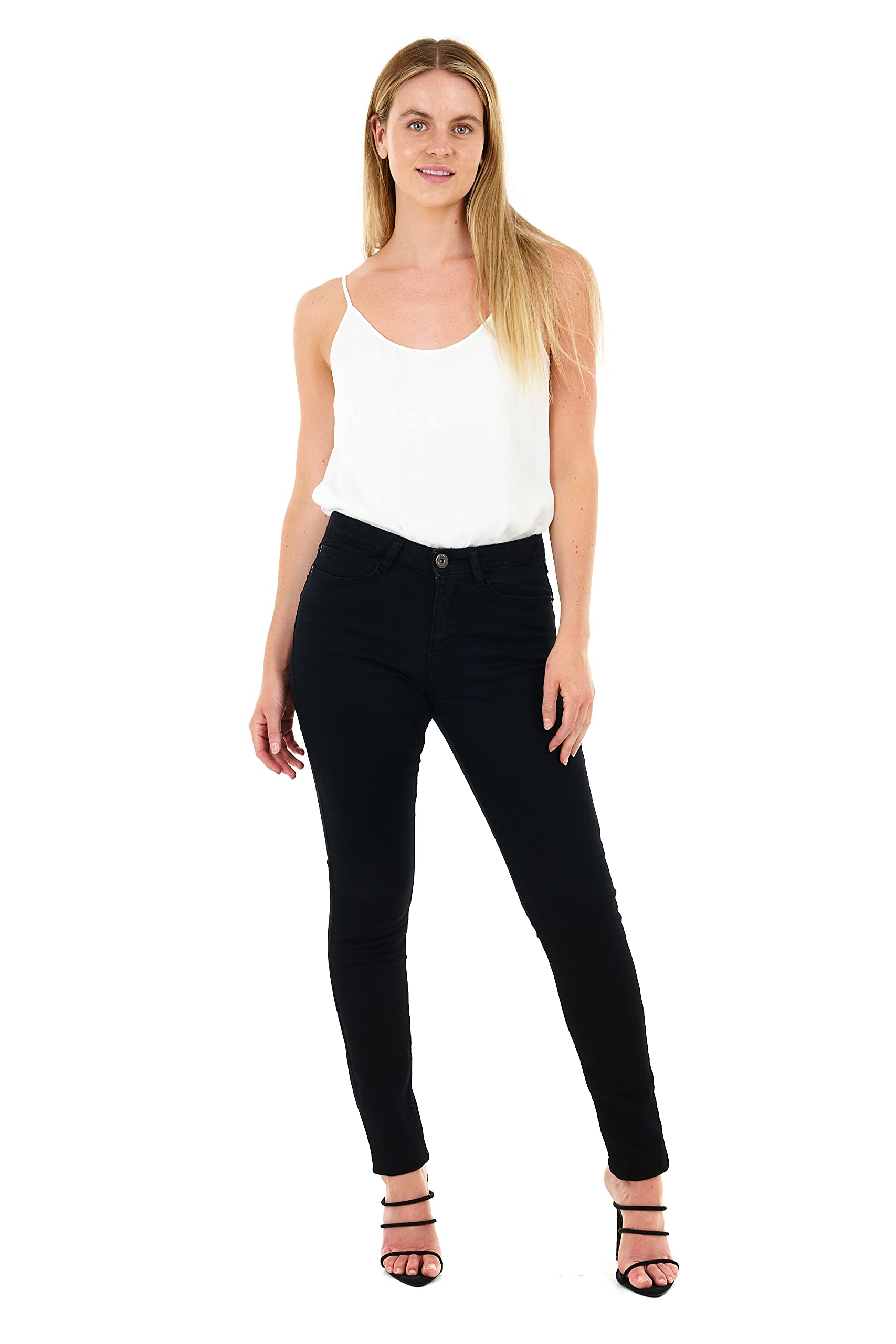 M17 Women's 5.06E+12 Women Ladies Skinny Fit Jeans Denim Casual Classic Cotton Trousers Pants with Pockets Zip Up 12, Black, 12 UK