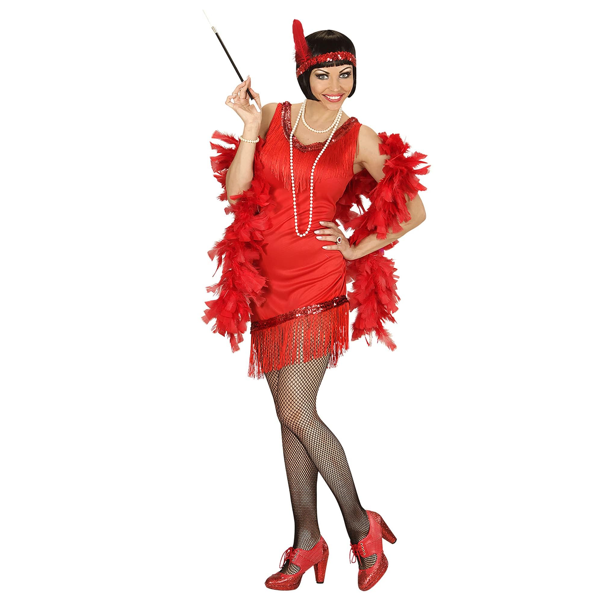Widmann 03061 ? Adult Fancy Dress Costume with Dress, Gloves, Headband with Feather, red