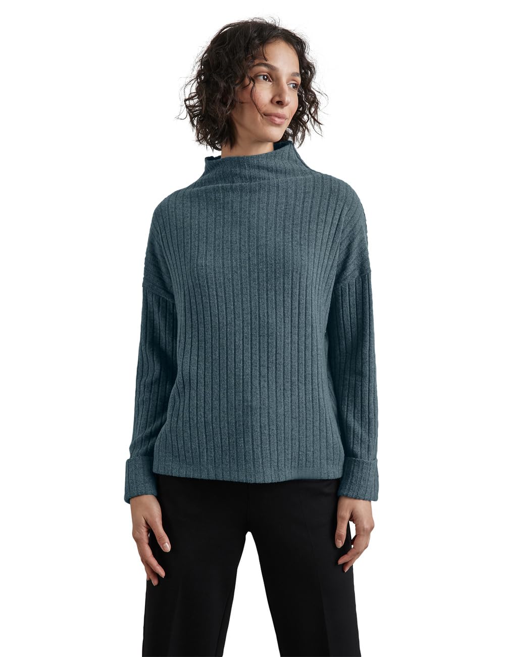 STREET ONE Women's Shirt with Ribbed Structure, Cool Vintage Green Mel., 14