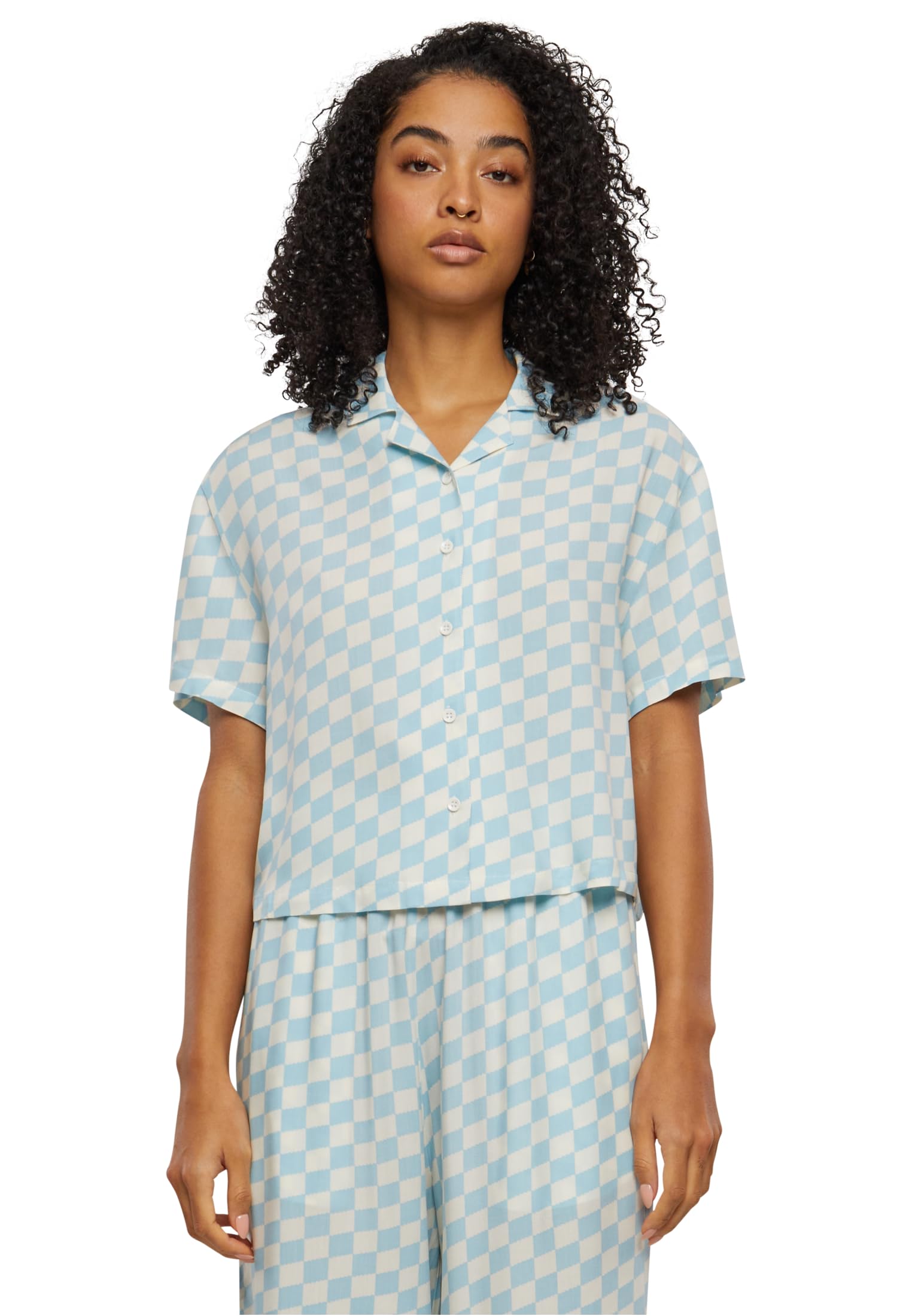 Urban Classics Women's Tb4365-ladies Viscose Resort Shirt T, oceanbluecheck, S