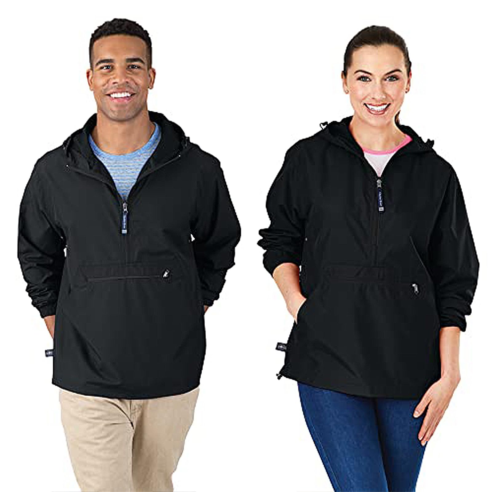 Charles River Apparel Women's Pack-n-go Windbreaker Pullover Hooded Jacket, Black, M