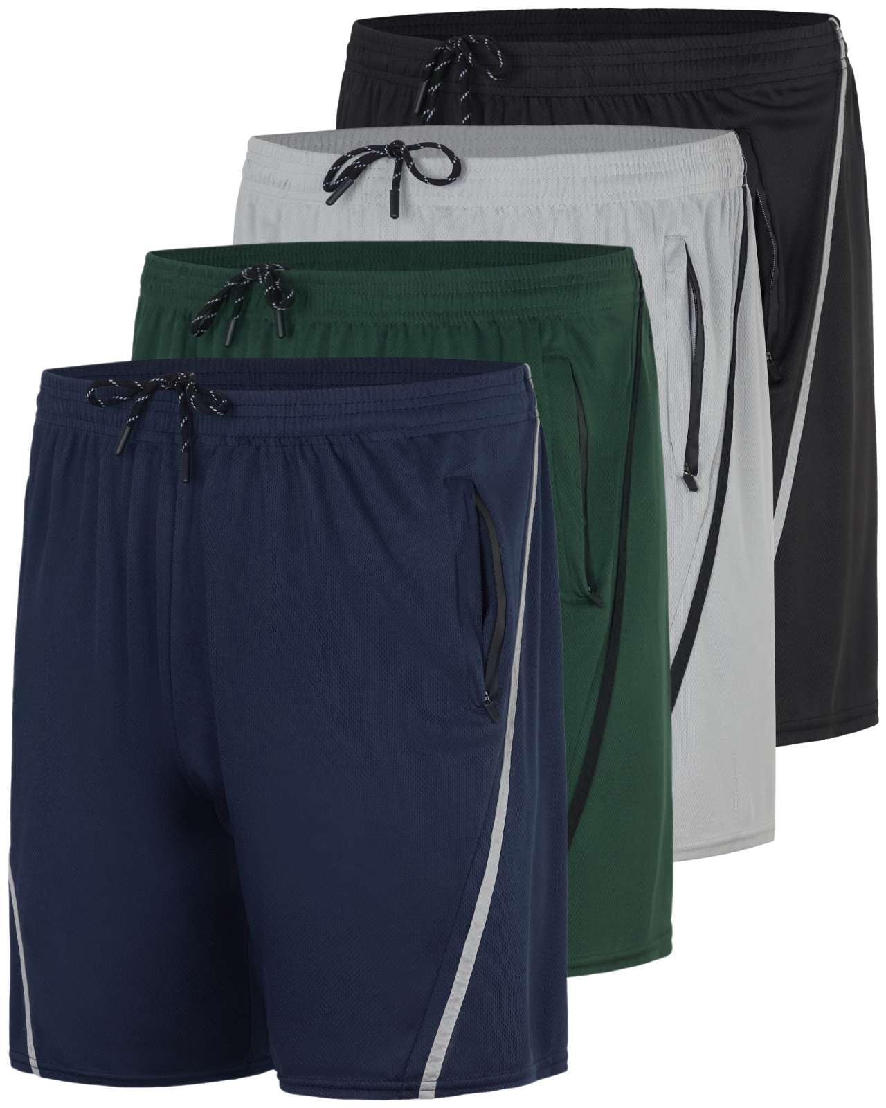 Real Essentials 3 Pack: Men's 7" Athletic Running Quick Dry Mesh Shorts with Zipper Pockets & Drawstring, Set 7, 3X-Large