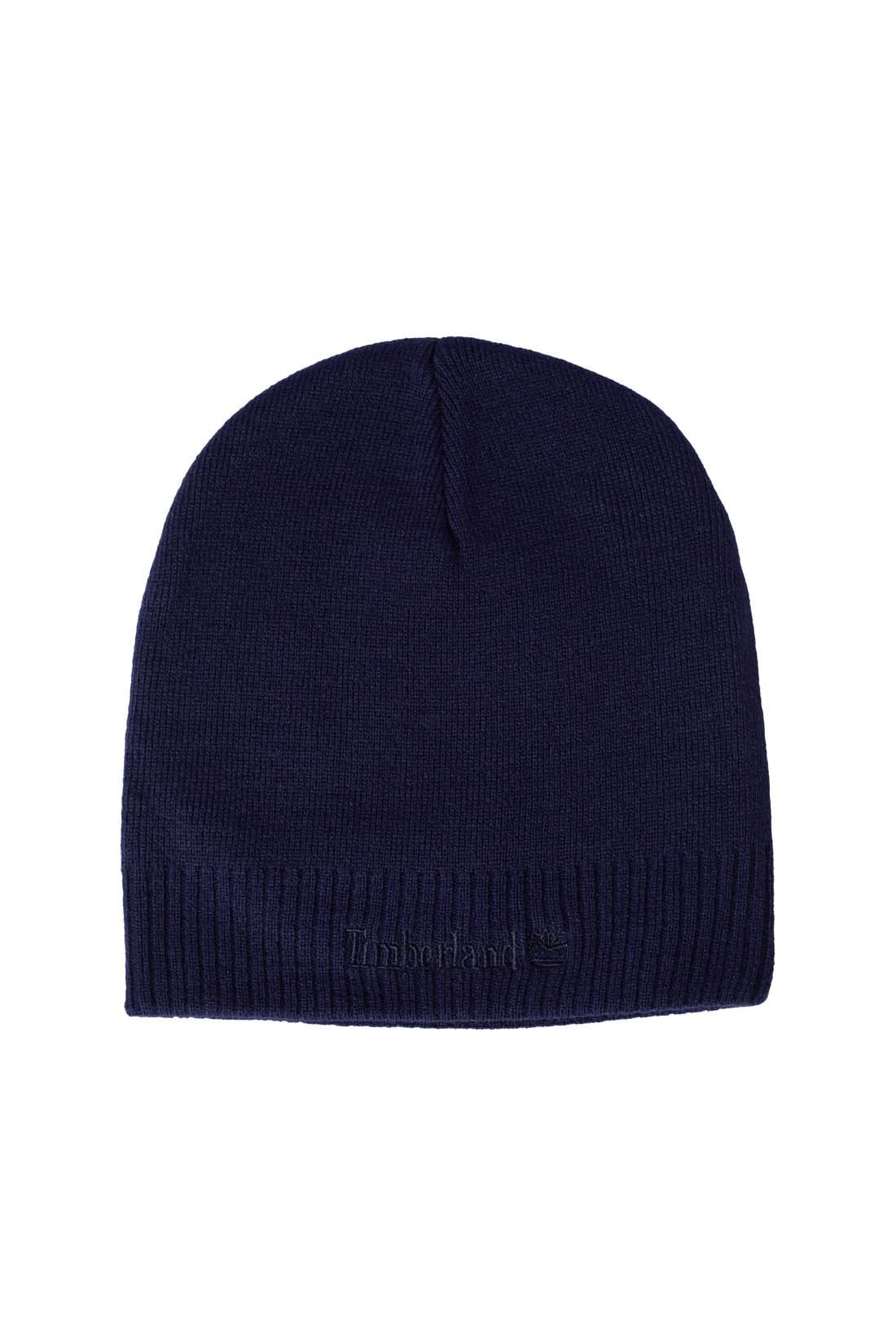 Timberland Mens Womens Unisex Plain Knit with Tonal Logo Embriodery Beanie Hat in Navy Blue - One Size