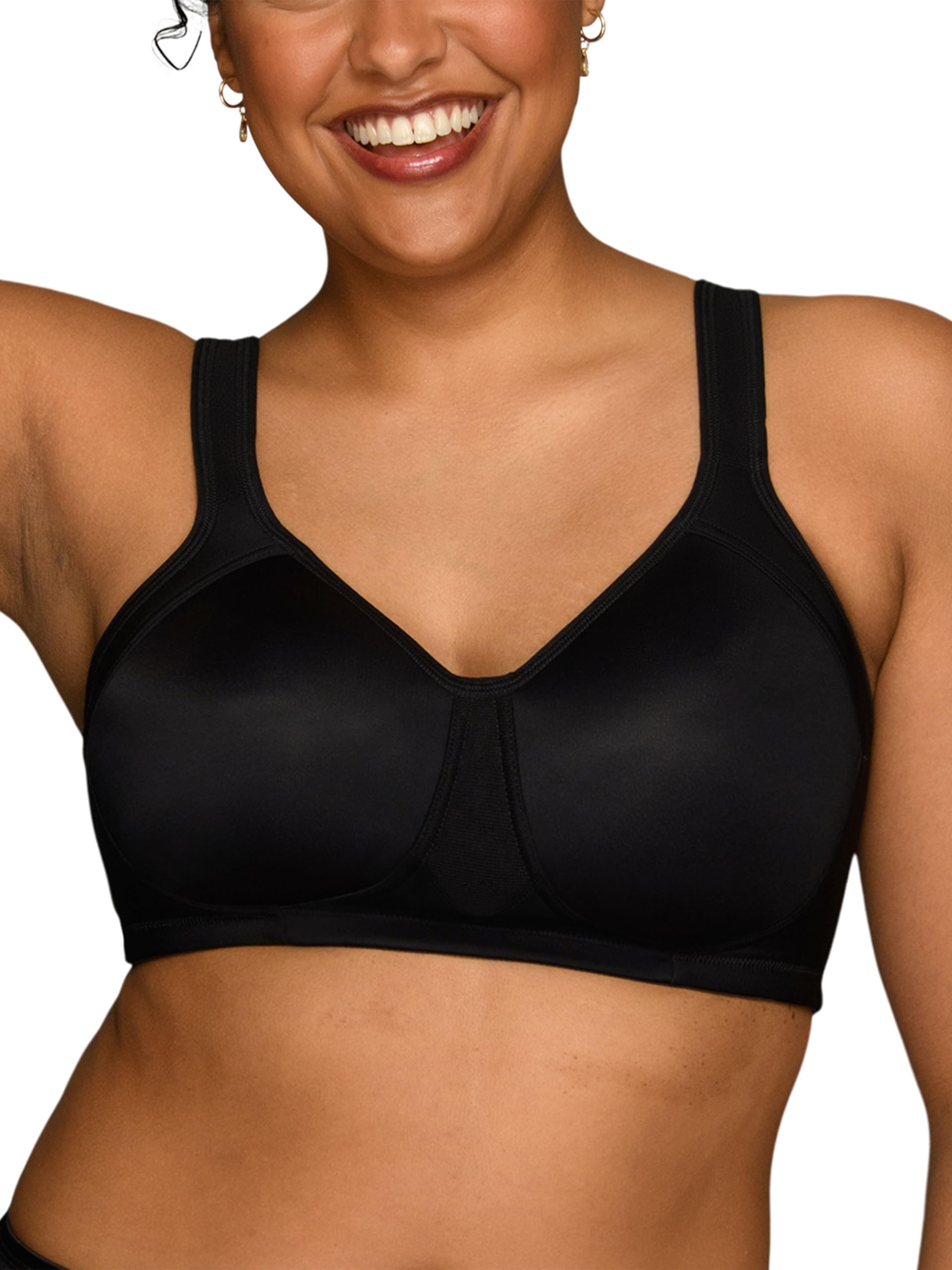 Vanity Fair Women's Medium Impact Sports Bras, Breathable, Moisture Wicking, Padded Cups Up to DDD, Opaque, Wireless-Black, 38C