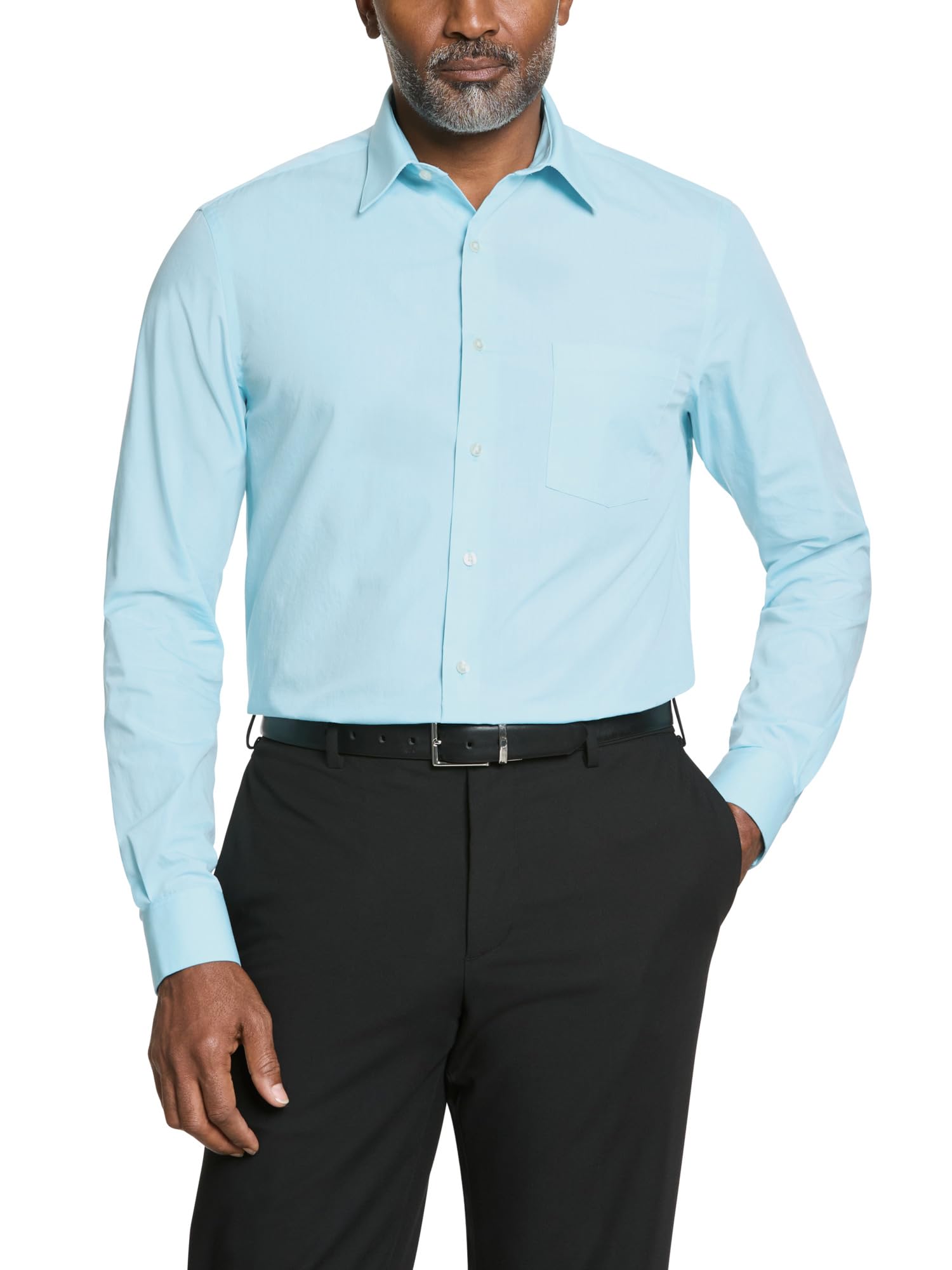 Van Heusen Men's Poplin Regular Fit Solid Point Collar Dress Shirt, Mist, 16" Neck 36"-37" Sleeve
