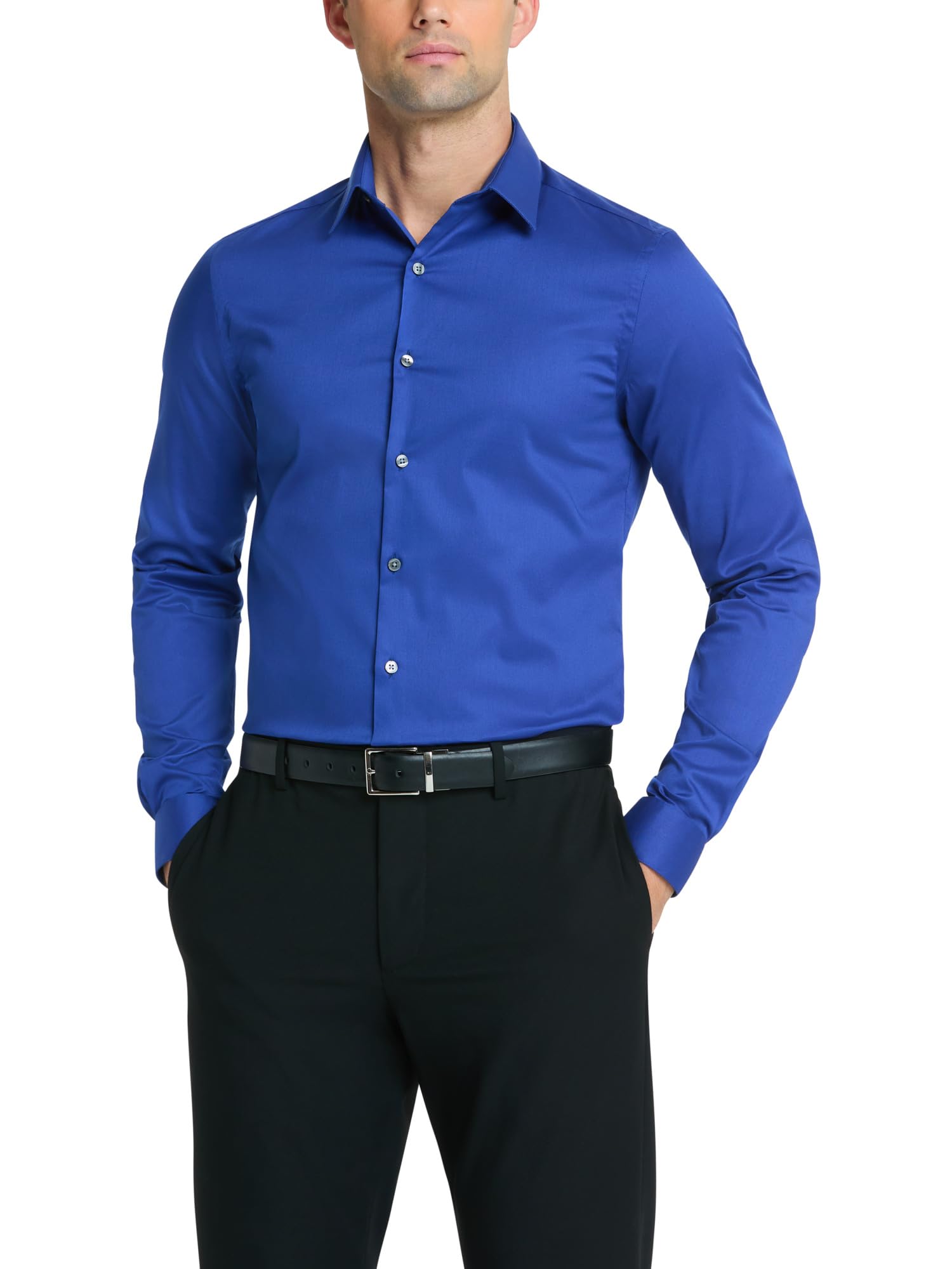 Van Heusen Men's Dress Shirt Slim Fit Flex Collar Stretch Solid, Royal Blue, 18.5" Neck 32"-33" Sleeve