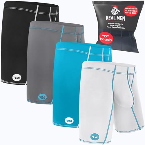 Real Men Athletic Underwear with Support Pouch - 1 or 4 Pack 9in Nylon Briefs - Size B or D Pouch - XS-5XL, D Pouch 4 Pack- Black White Grey Cyan, M