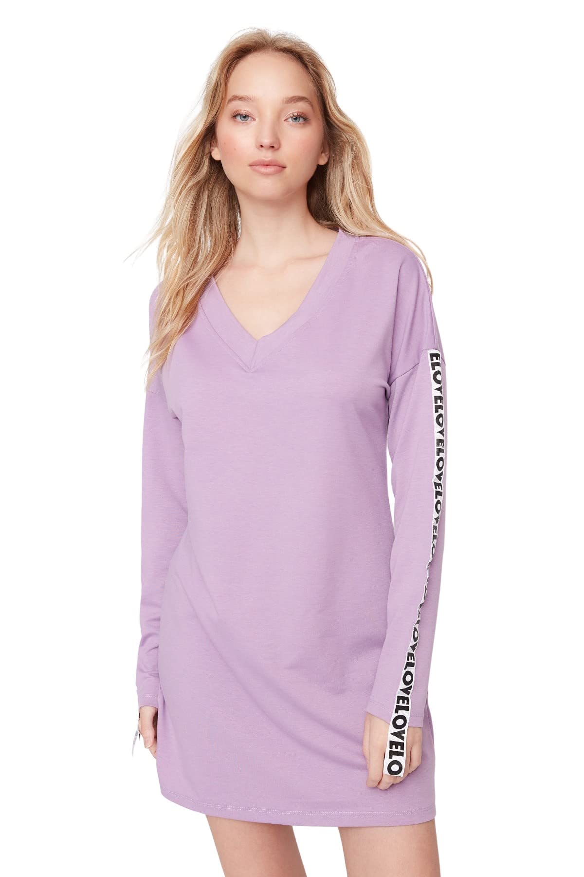 Trendyol Women Mini Shift Relaxed Knit Dress Lilac