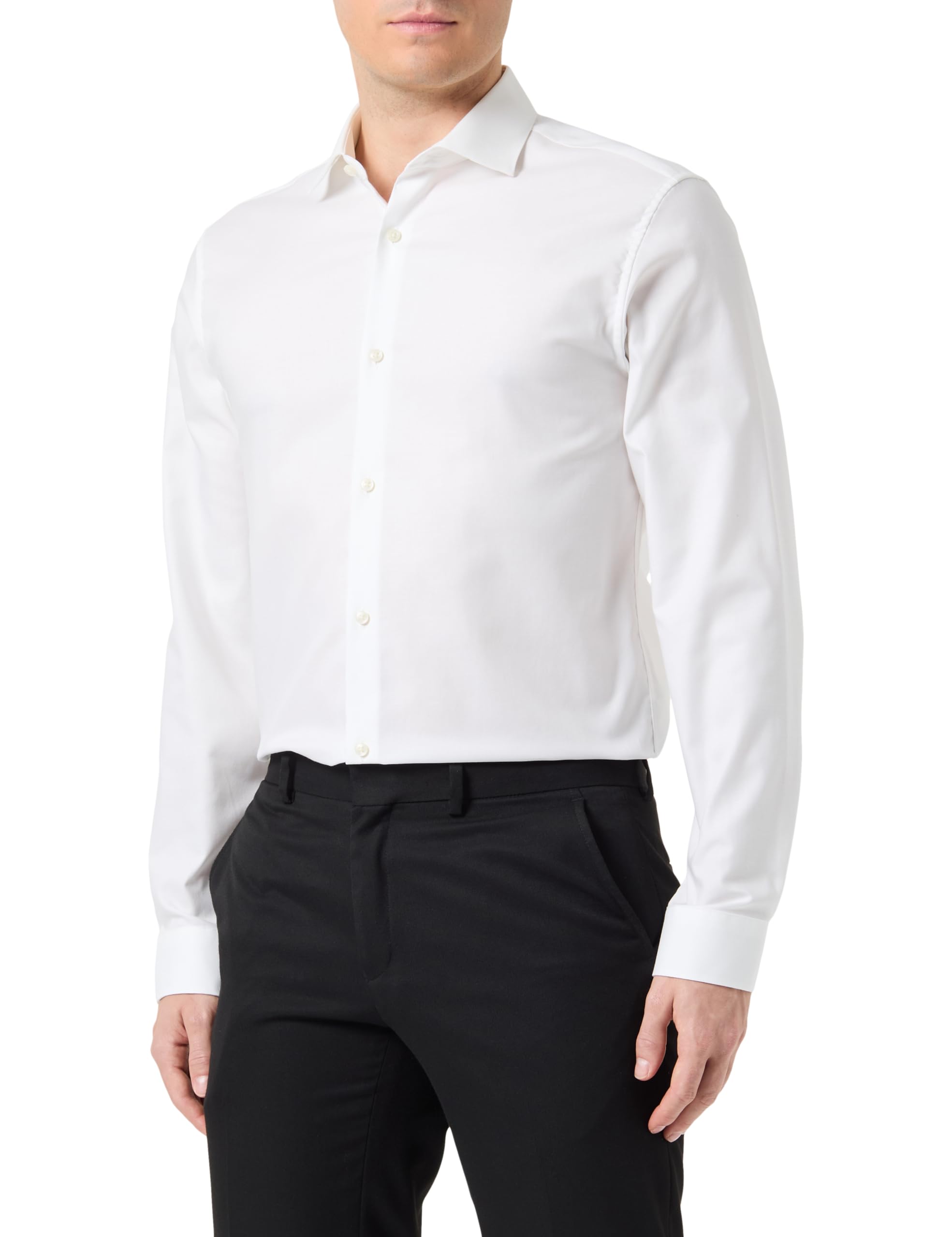 JACK & JONES Men's Jprblaparker Comfort Shirt L/S Long Sleeve Shirt, White/fit: Comfort fit, XS