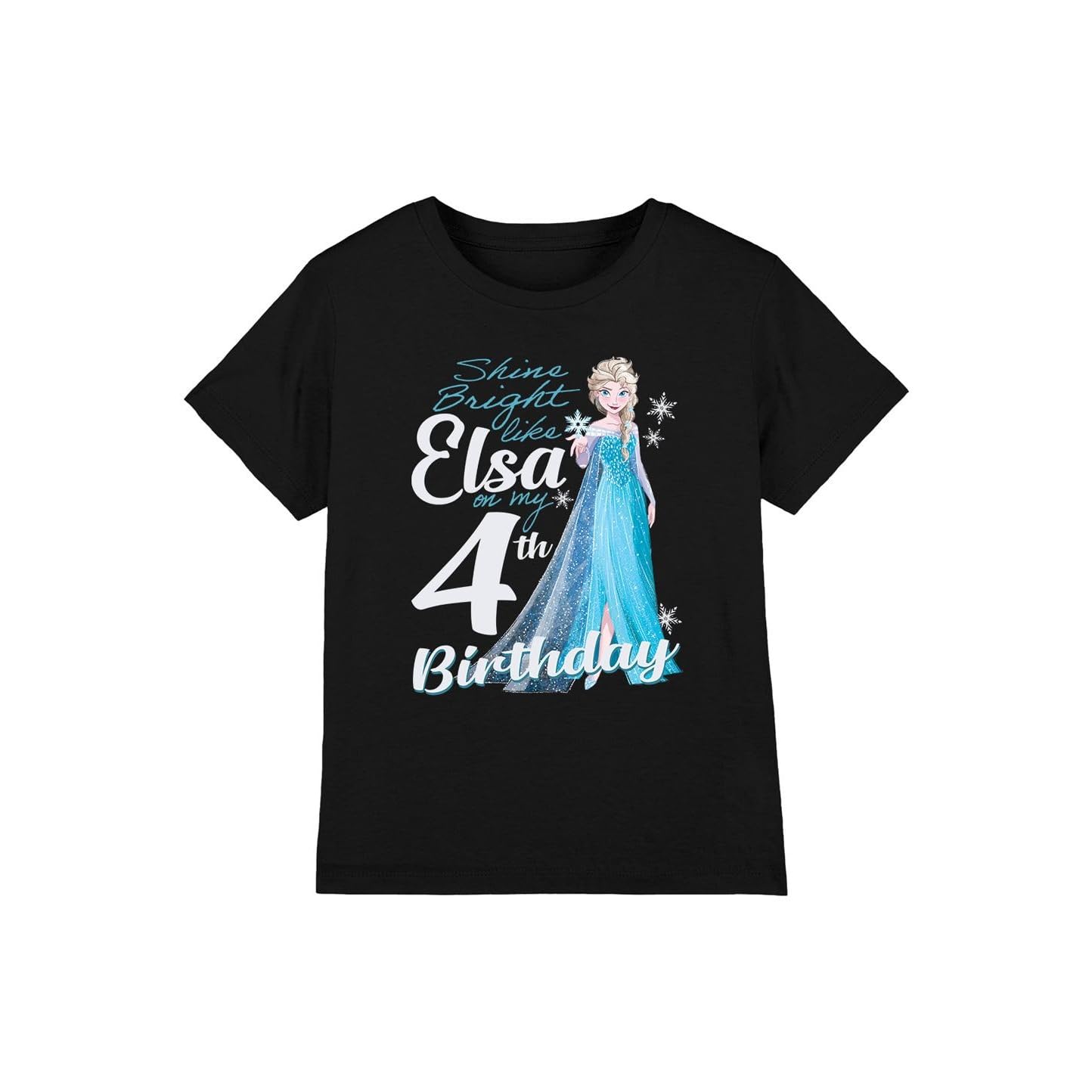 Frozen Bright Like Elsa 4th Birthday Girls T Shirt, Black, 9-10 Years