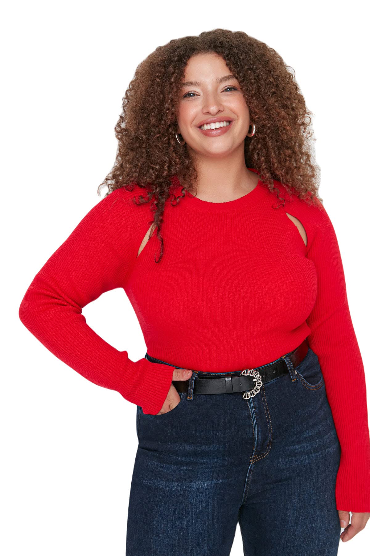 Trendyol, Regular Bodycon Plus Size Sweater, Red, 3XL