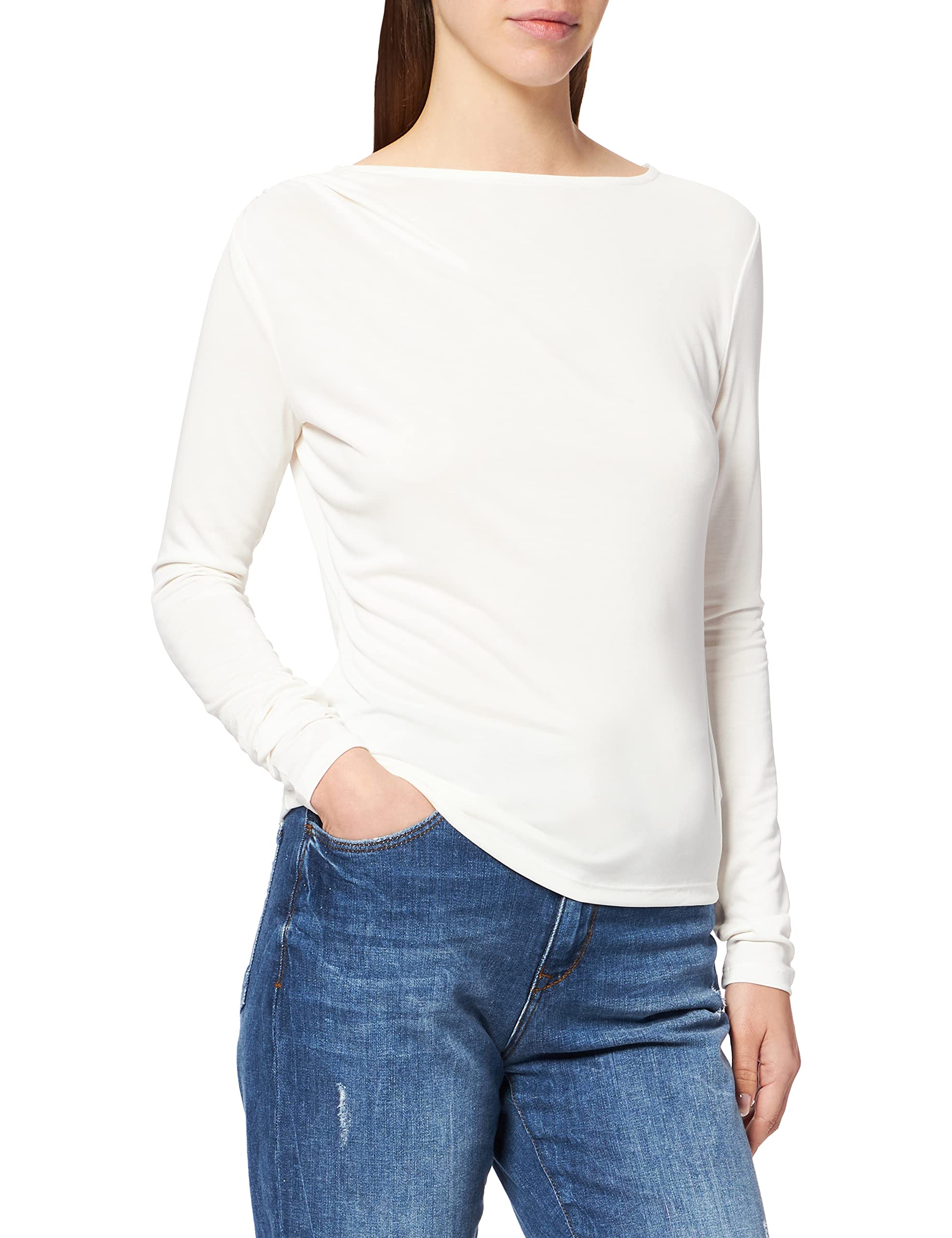 NA-KD Women's Draped Long Sleeve Top Shirt, Off White, X-Small