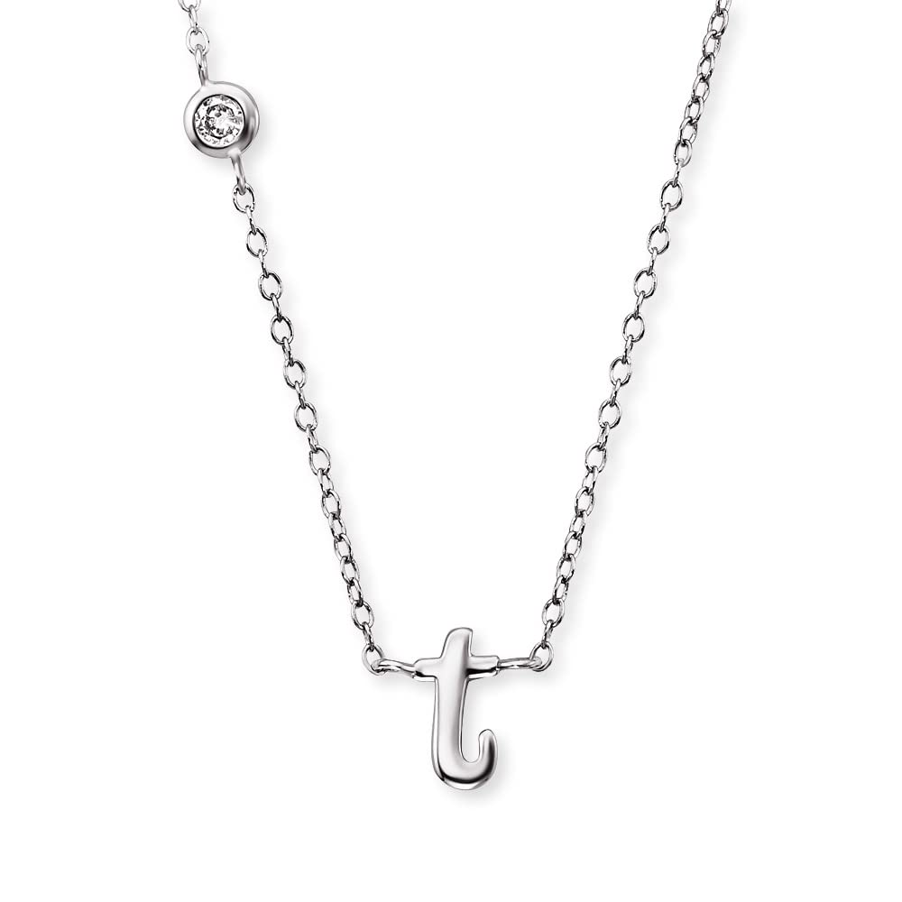 Angel Whisperer ERN-INITIAL-T Pendant with Chain Letter T Rhodium-Plated