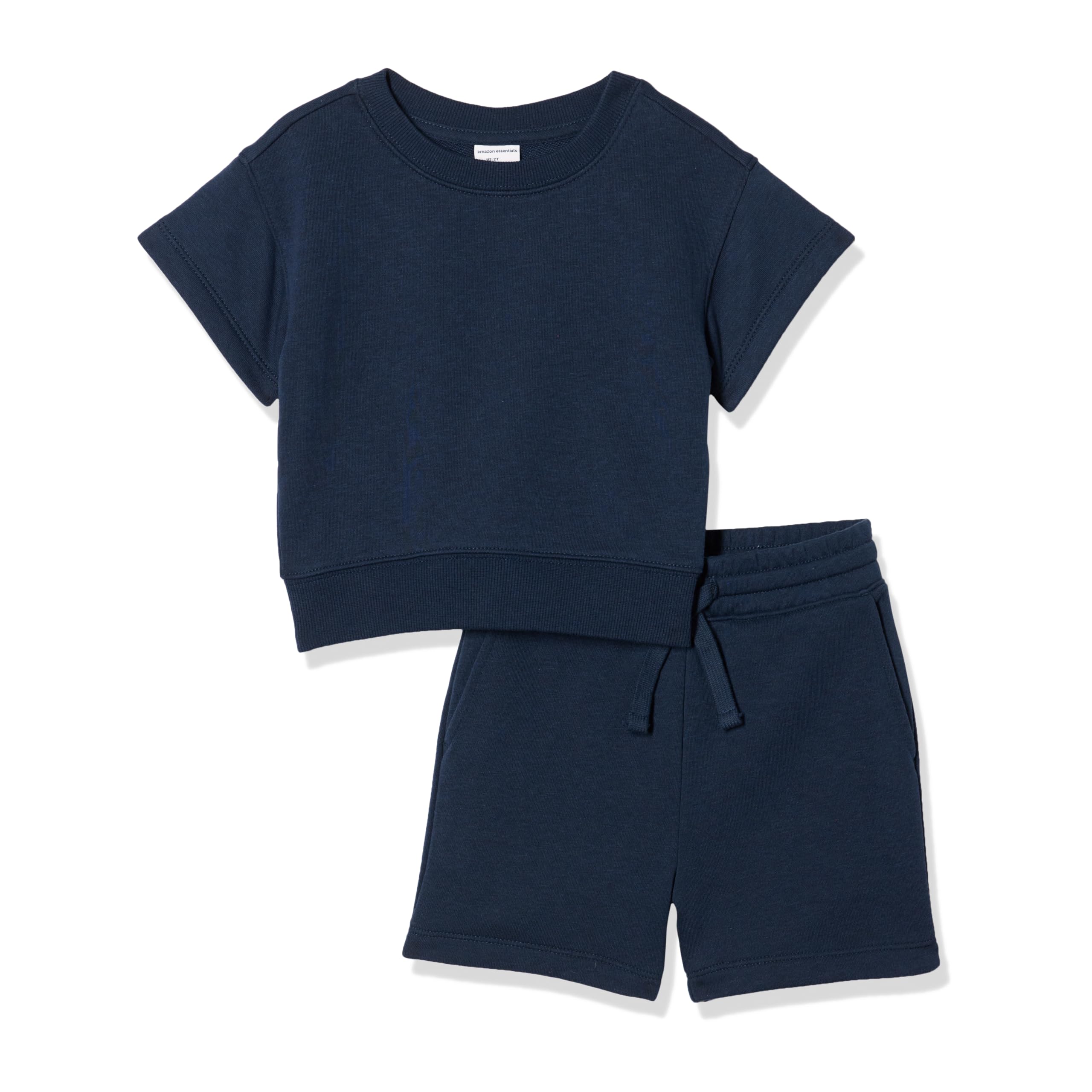 Amazon Essentials Boys' Relaxed Fit Sweatshirt and Shorts Set, Pack of 2, Navy, 2 Years
