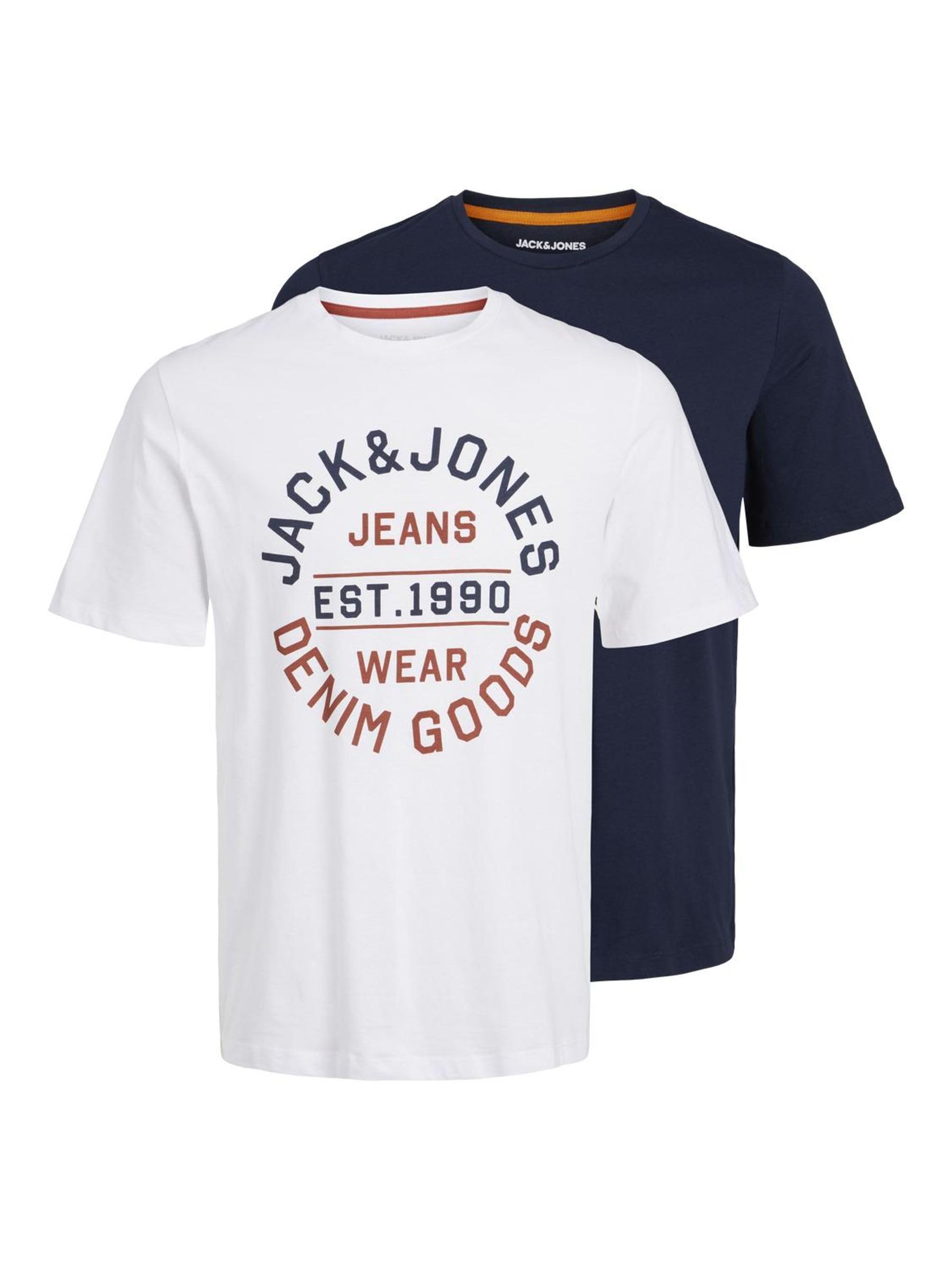 JACK & JONES Men's JJMIKK TEE SS Crew Neck 2PK MP t-Shirts, White/Pack: White + Navy, M