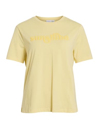 Vila Visybil Sun O-Neck S/S T-Shirt, Yellow (Pale Banana), S