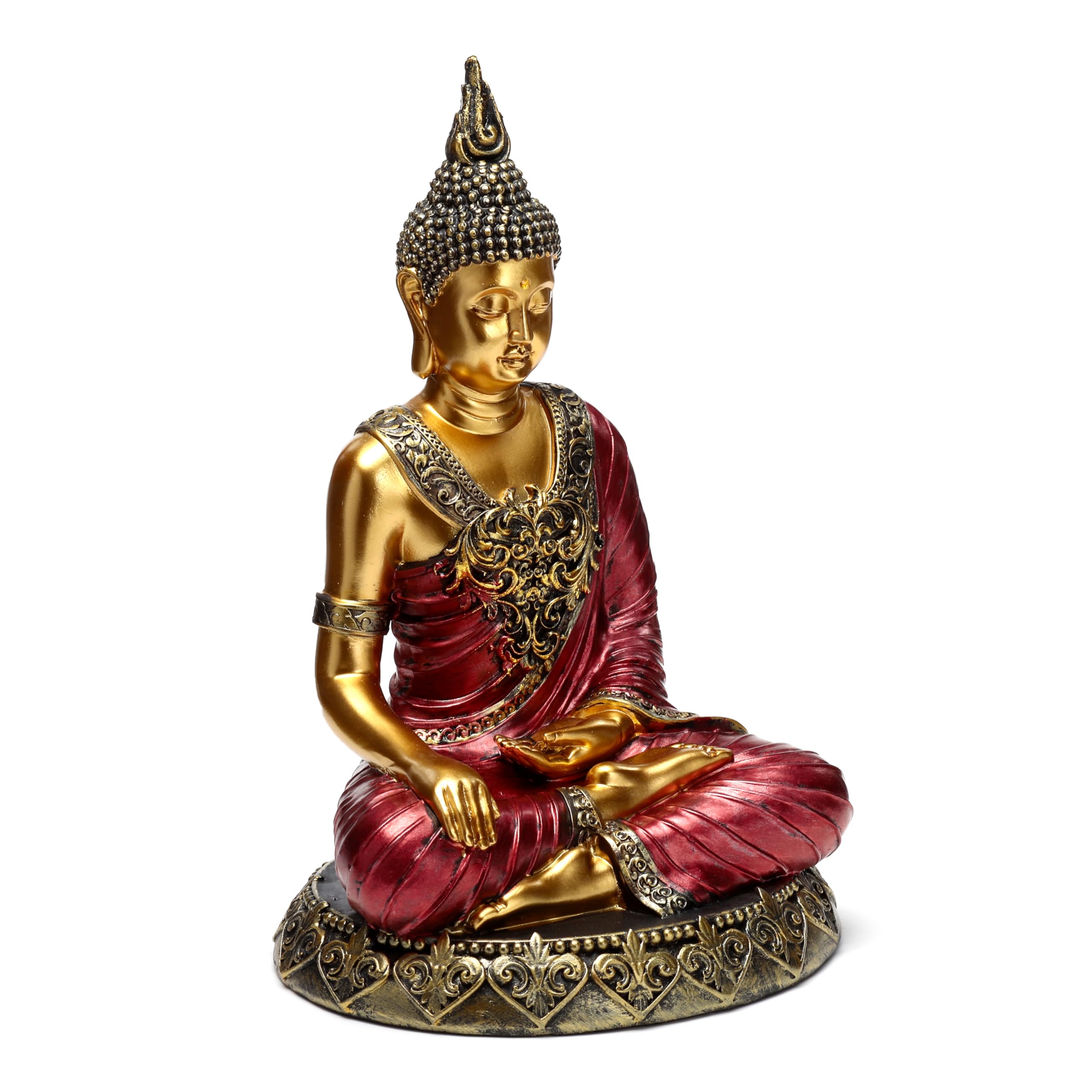 Puckator Red & Gold Thai Buddha Contemplation - Cute Room Decor - Aesthetic Feng Shui Meditation Accessories - Garden Ornaments - Shelf Desk Decorations - Mindfulness Home Gifts - Statues