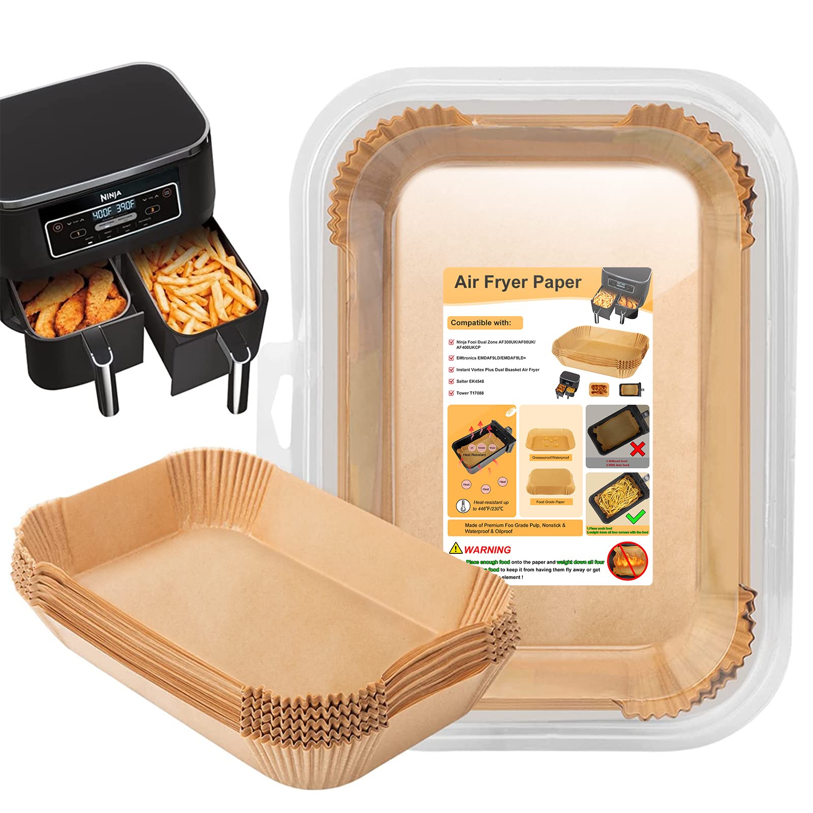 100 Stück Air Fryer Liner für Ninja Dual, Einweg-Pergamentpapier, Airfryer Liners, kompatibel mit Ninja AF300UK AF400UK, Tower Air Fryer