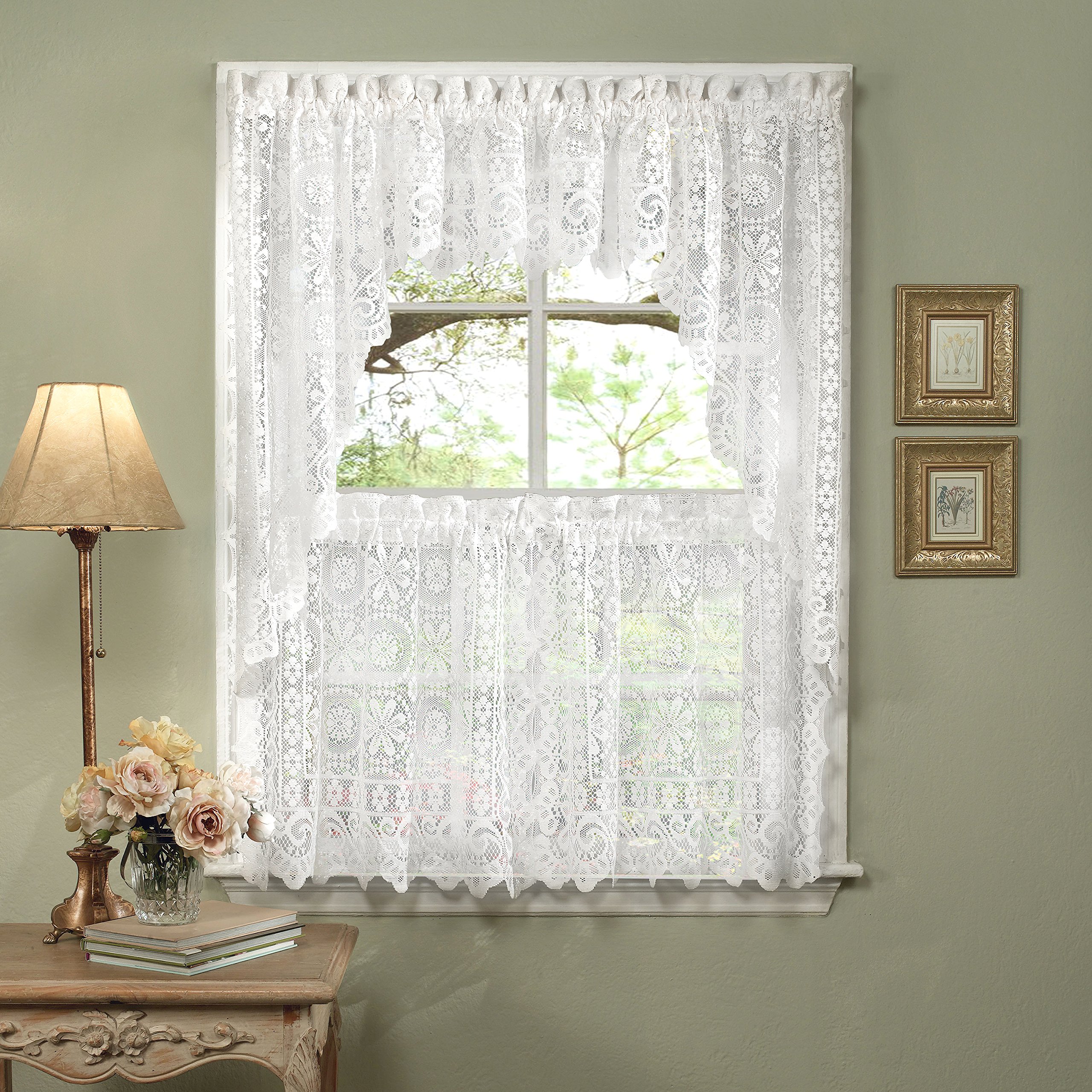 Sweet Home Collection Panels Sheer Rod Pocket Unique Styles and Prints, Polyester, Hopewell White, 38" W x 60" L (Pack of 1)