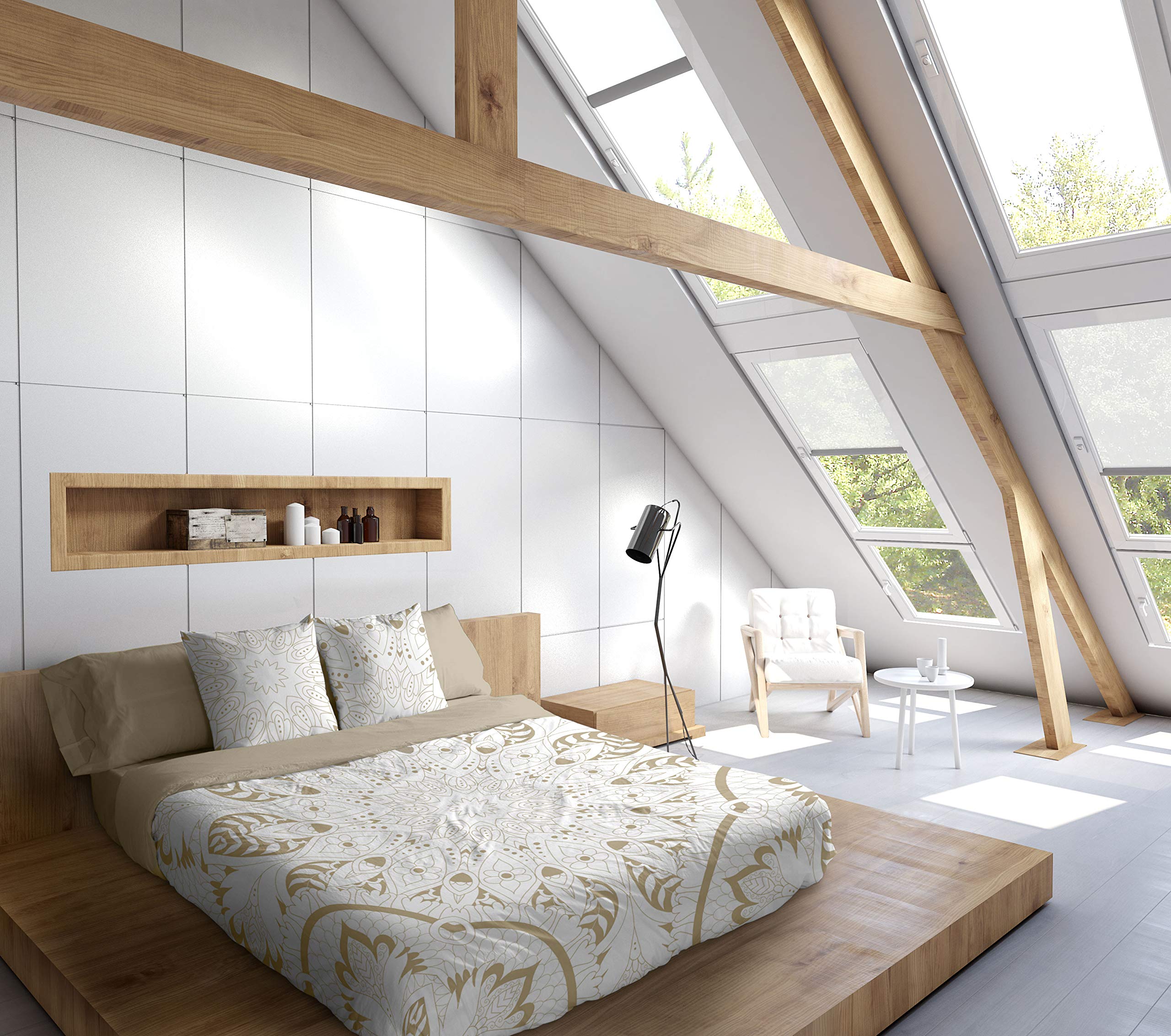 TSUKI This Duvet Cover, Cotton, White, Brown, 135 cm Bed