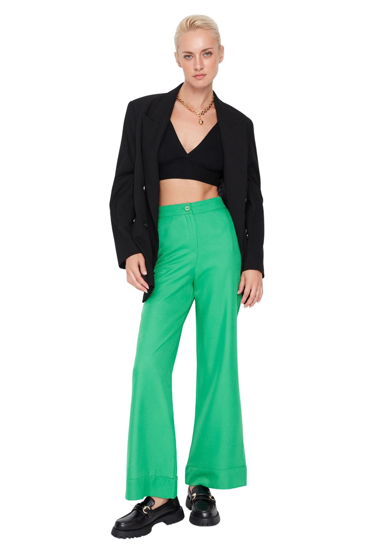 Trendyol Women Normal Waist Wide Leg Wide Leg Trousers Green
