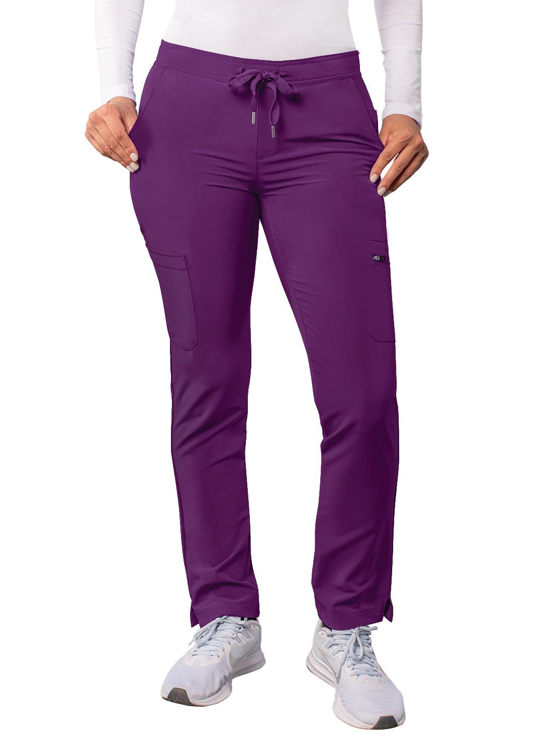 Adar Addition Scrubs for Women - Skinny Leg Cargo Drawstring Scrub Pants - A6104 - Eggplant - 3X
