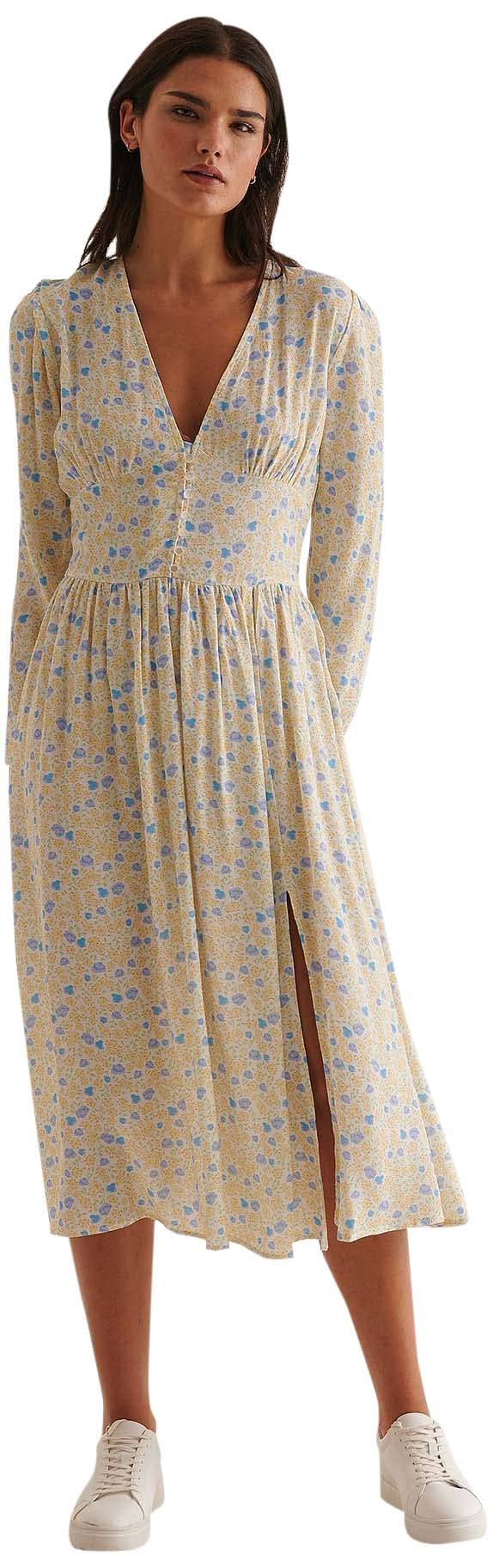 NA-KD Side Slit midi Dress, Yellow Flower, EU 38