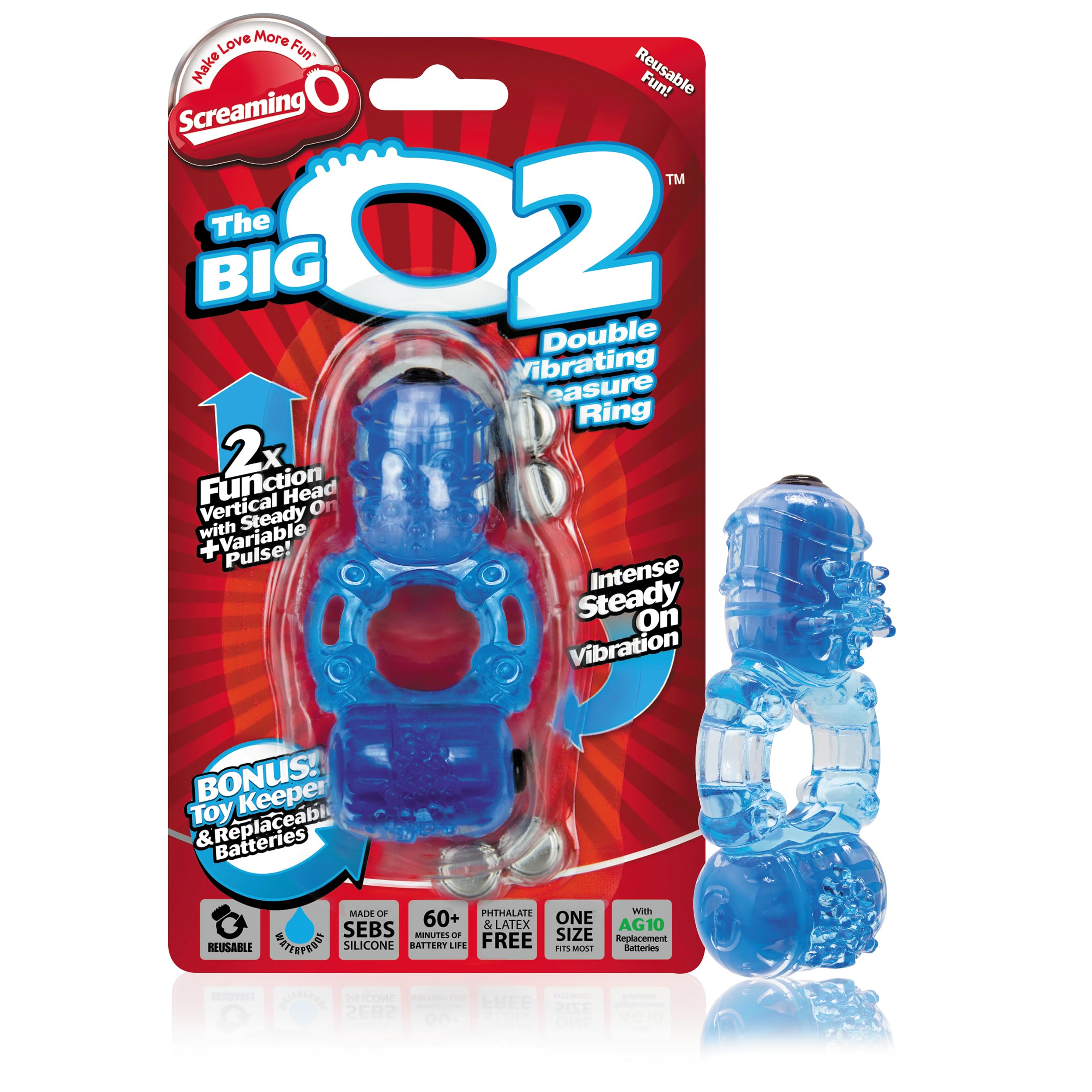 Screaming O Big O 2 Vibrating Penis Ring – Dual Motors, Stretchy Fit, Reusable, Wireless, Blue