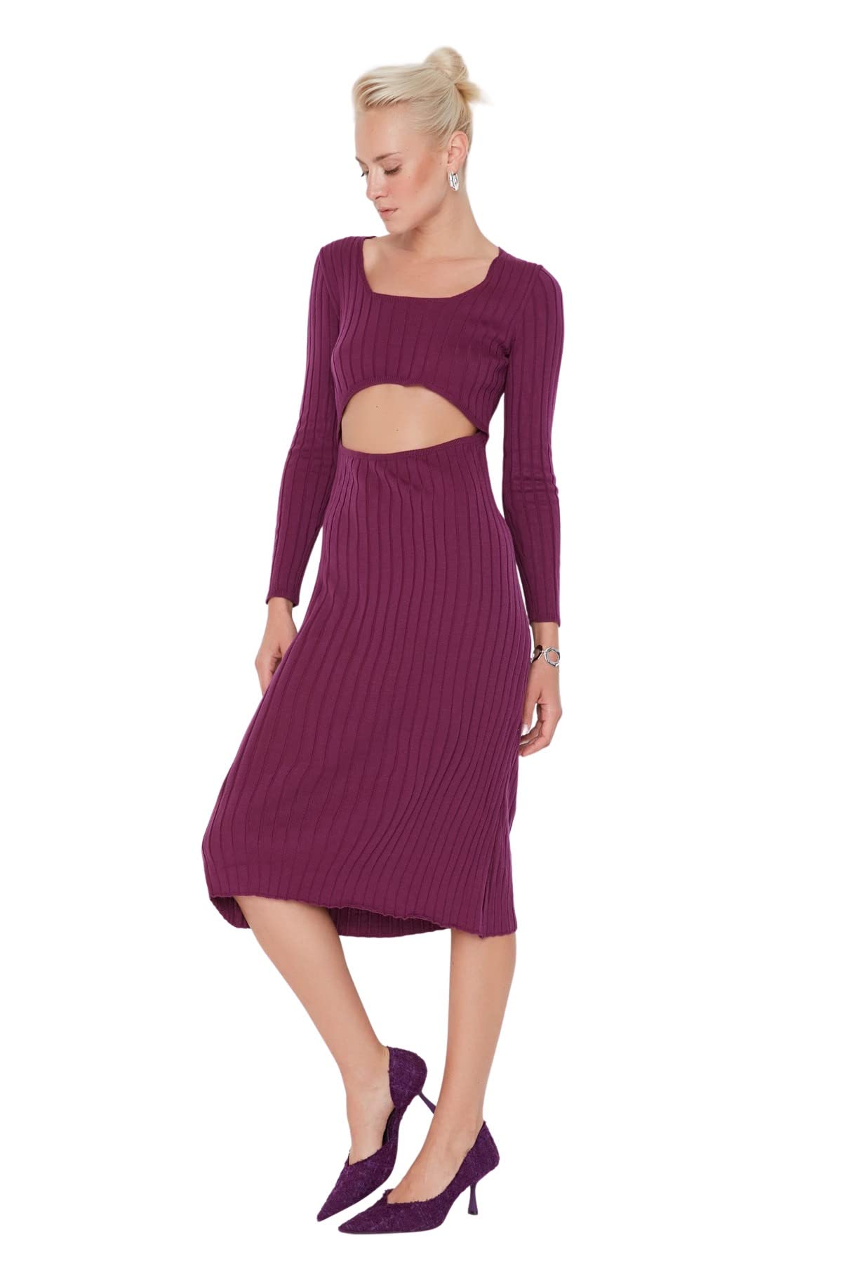 Trendyol Women Midi Bodycone Regular fit Knitwear Dress Purple