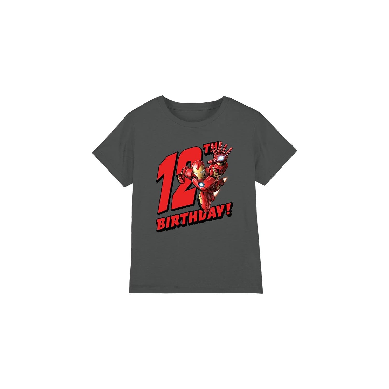 Iron Man Boys Birthday 12 Unisex Kids T-Shirt, Charcoal, 5-6 Years UK