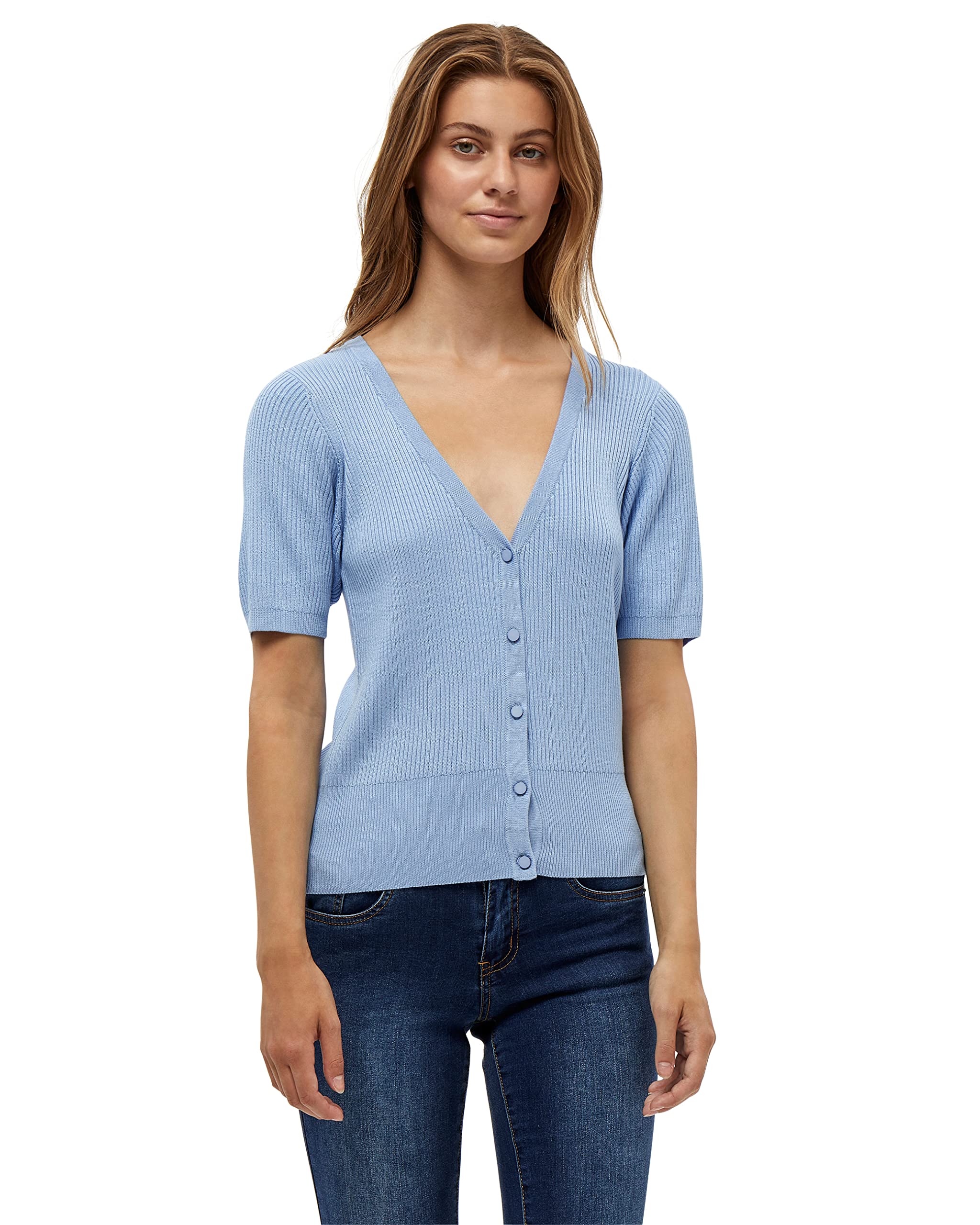 Desires Women's Geisha Rib Short Sleeve Cardigan 2272 Serenity Blue M