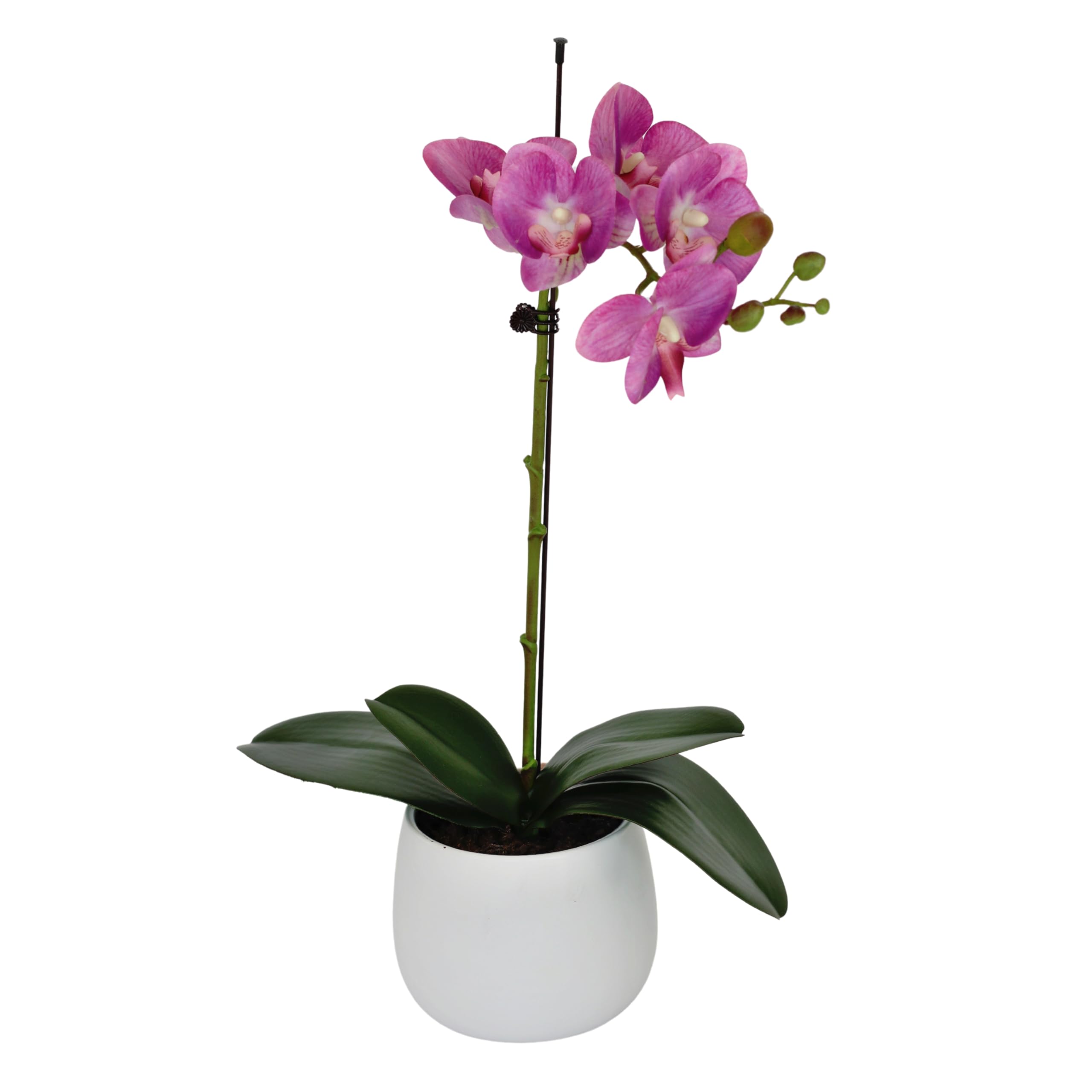 Elegant Single Stem Purple Real Touch Artificial Potted Orchid (46cm) in Round White Ceramic Pot