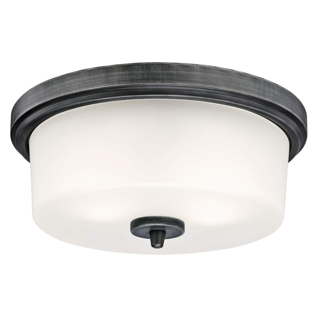 63251 Cedric 33 cm Indoor Flush Mount Ceiling Fixture, Distressed Aluminum Finish with Frosted Glass