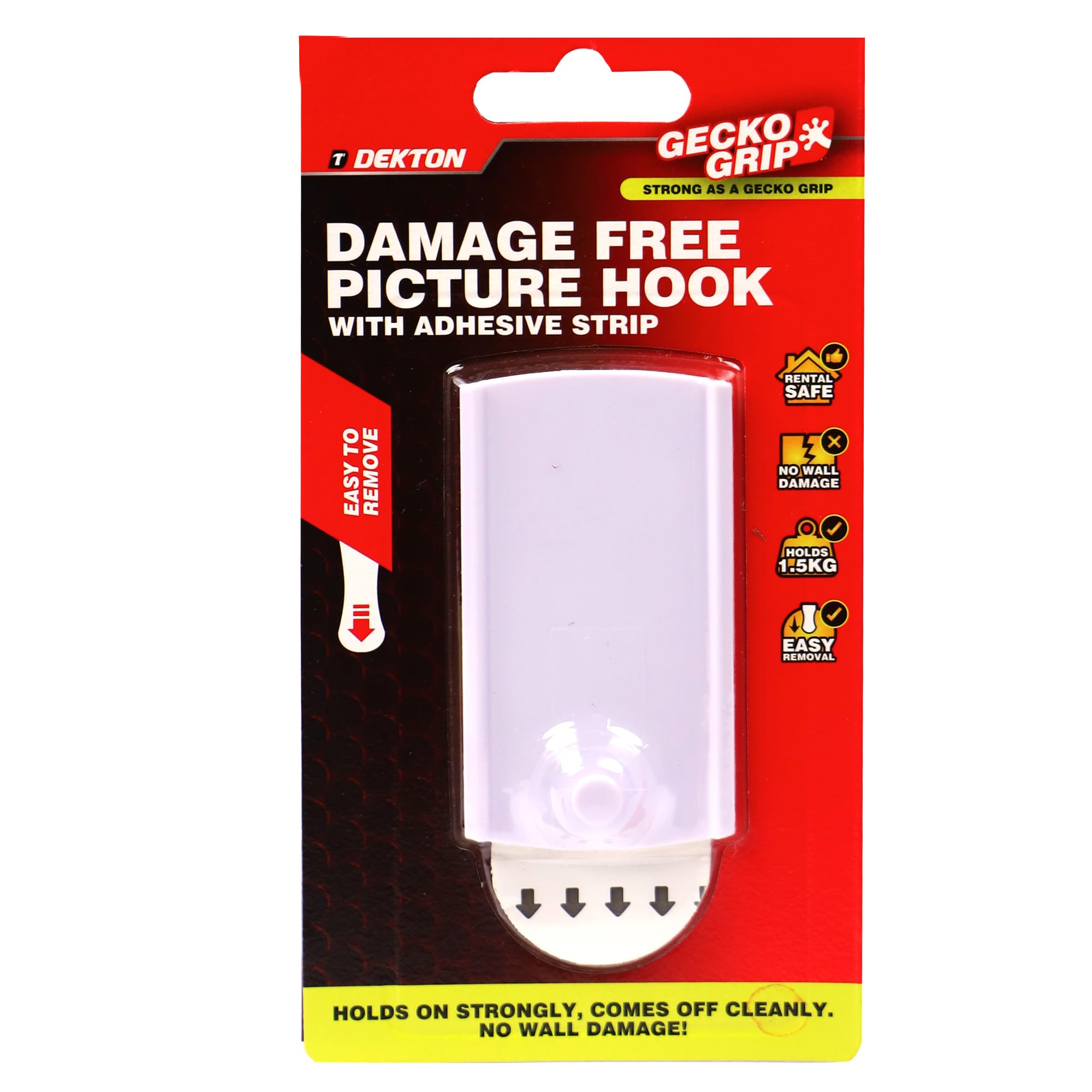 DEKTON Geckogrip Mega Picture Hook 1pc | Secure Wall Hanging | Strong Adhesive Backing| Ideal for Frames, Art, Decor| No Tools Required| Reusable and Residue-Free| Perfect for Home and Office Use